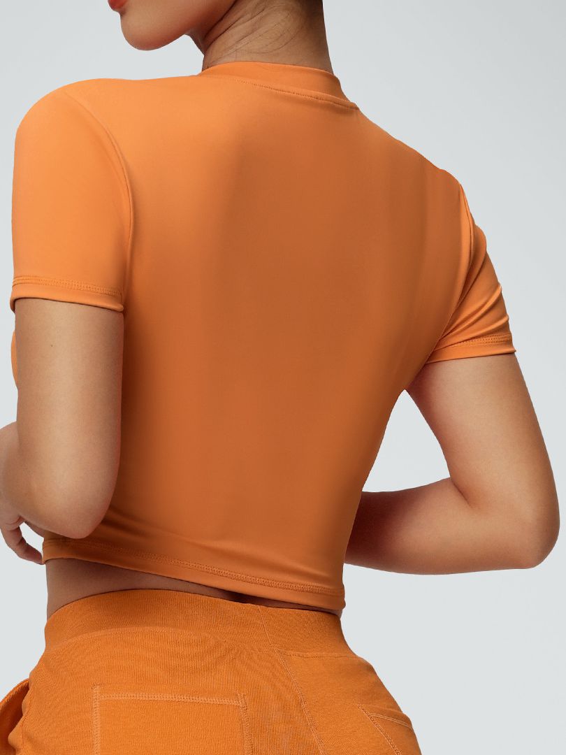 ZASUWA Women's Solid Color V-Neck Quick Dry Stretchy Tight Short Sleeve T-Shirt - Perfect for Yoga, Gym & Casual Wear