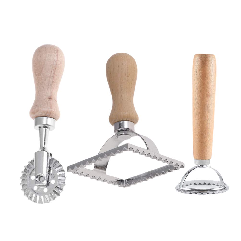 UPKOCH 3-Piece Ravioli Stamp Maker Set - Wooden Handle Pasta Dough Cutter & Press for Homemade Ravioli, Dumplings, Biscuits - Perfect for Italian Cooking, Baking & Holiday Treats