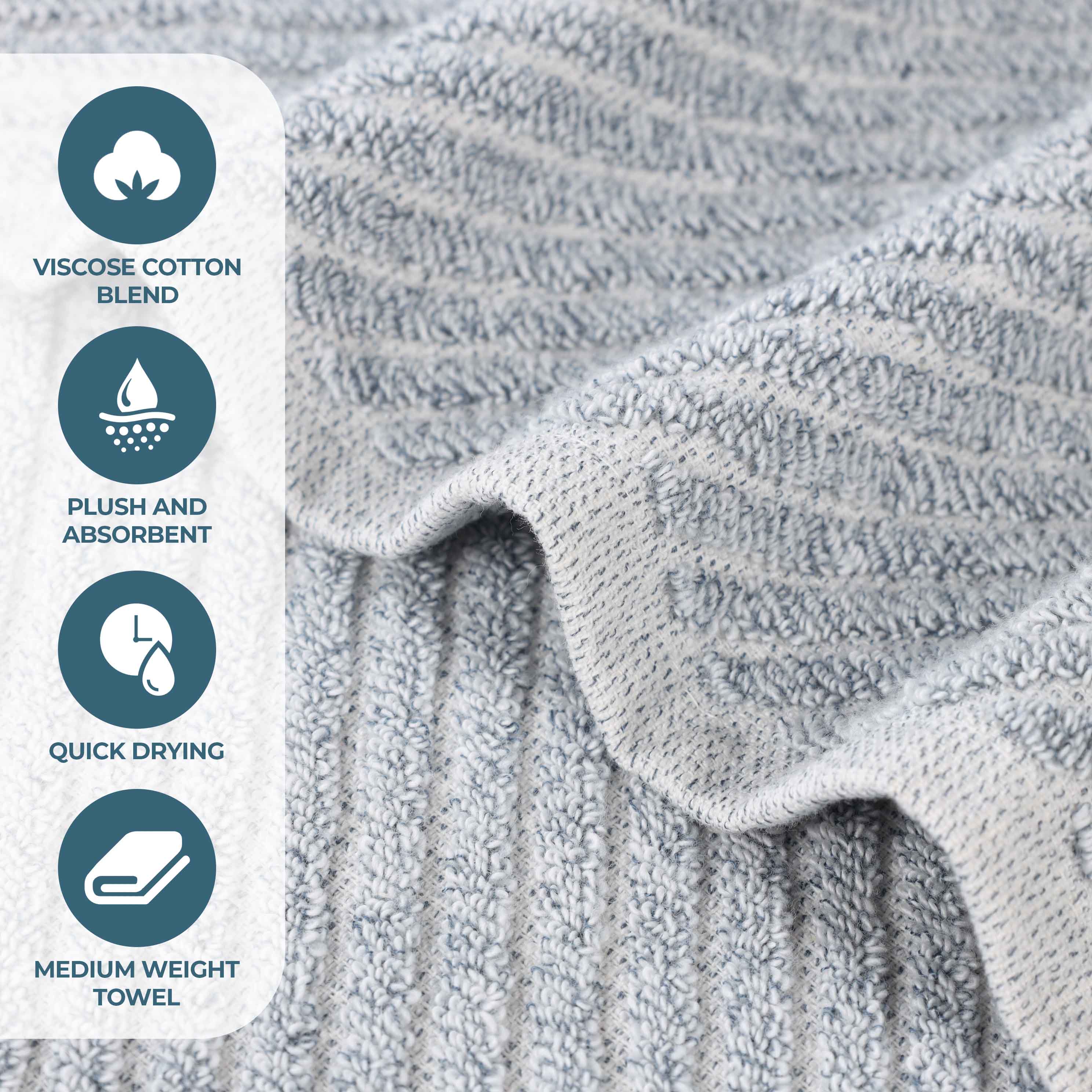 Premium 6-Piece Cotton Blend Towel Set - Soft, Absorbent & Medium Weight with Diagonal Stripes - Perfect for Bathroom, Spa & Guest Use