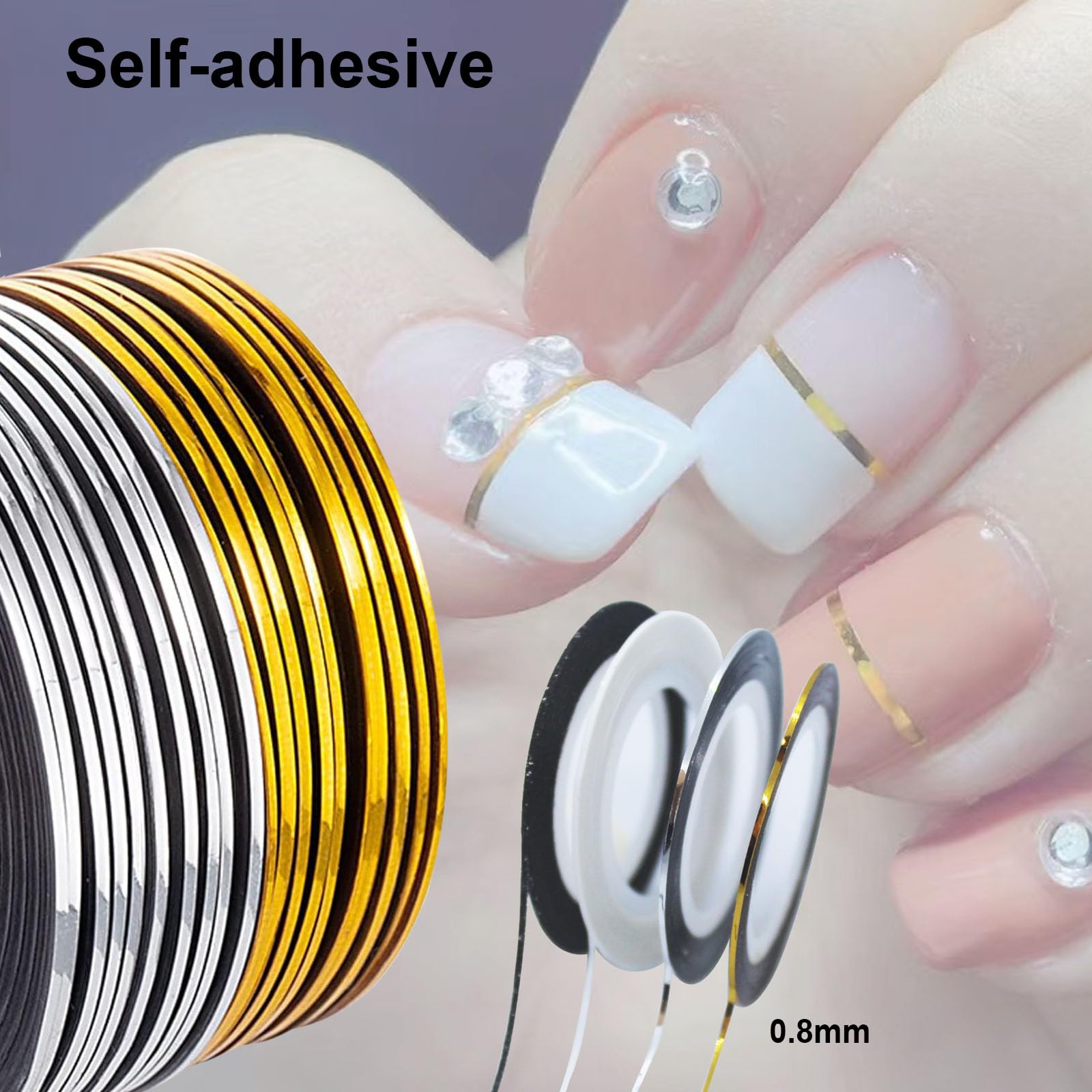 20 Pcs Nail Art Striping Tape Set - Gold Silver Black White Glitter Decorative Stickers for DIY Nail Designs | Perfect for Salon, Home Manicure & Nail Art Enthusiasts