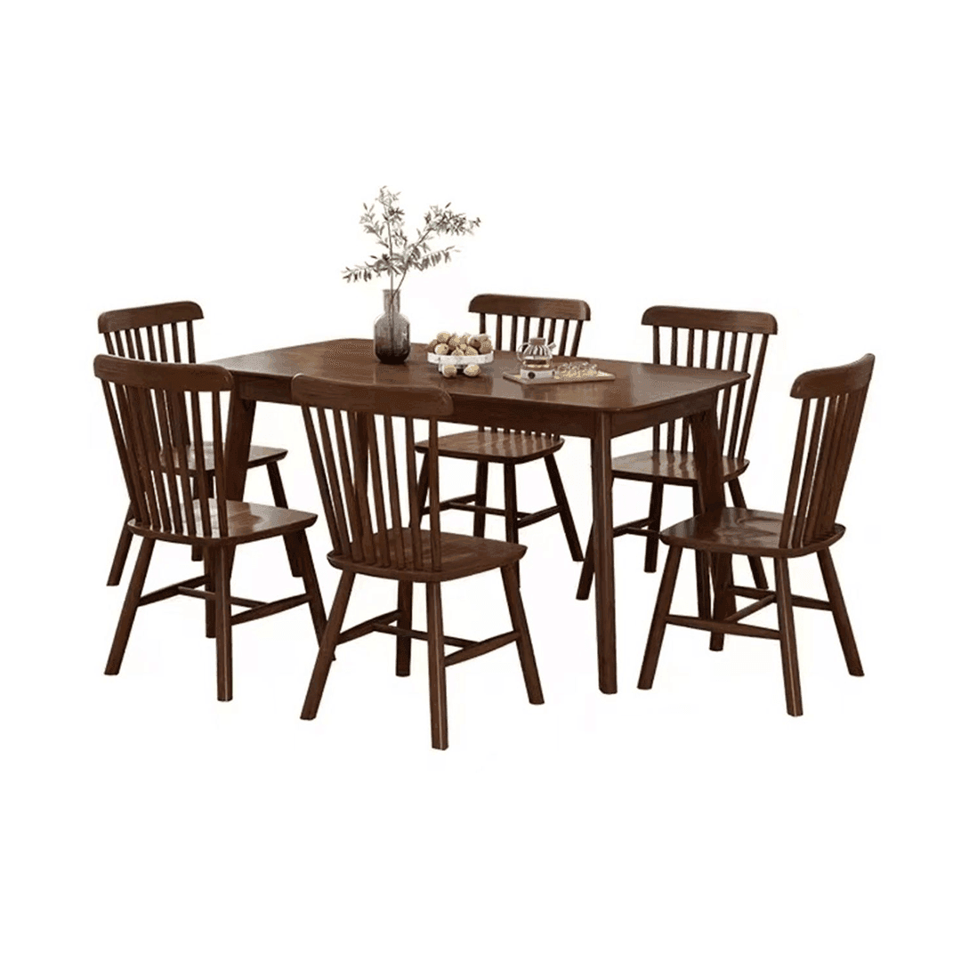 Premium Lucia Solid Walnut Wood Dining Table Set (1+4 or 1+6) - Rustic Farmhouse Style for Dining Room & Kitchen - Perfect for Family Gatherings & Dinner Parties