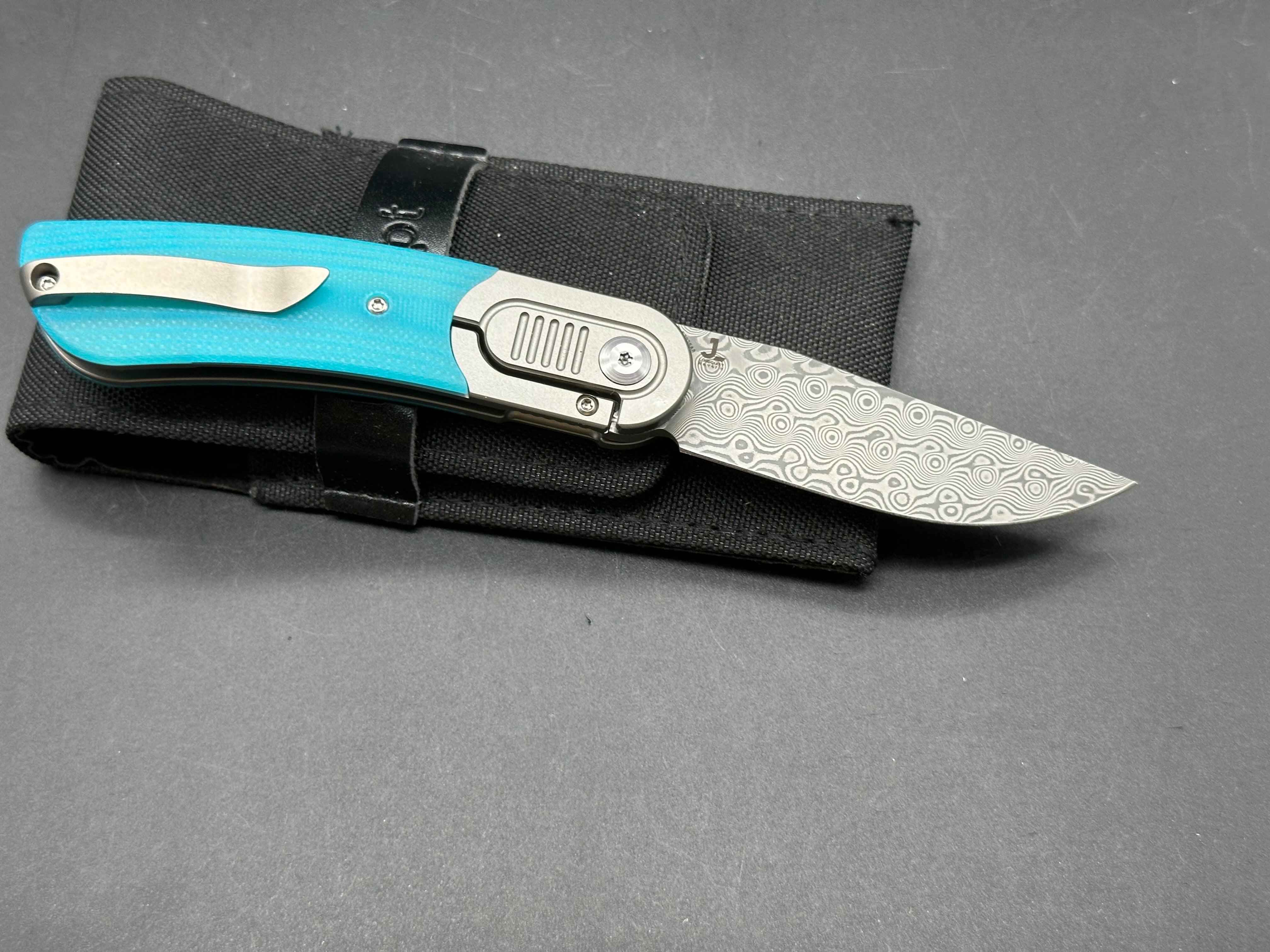 Kansept Reverie Damascus Folding Knife with G10 Handle in Tiffany Blue - Perfect for EDC, Outdoor Adventures & Collectors