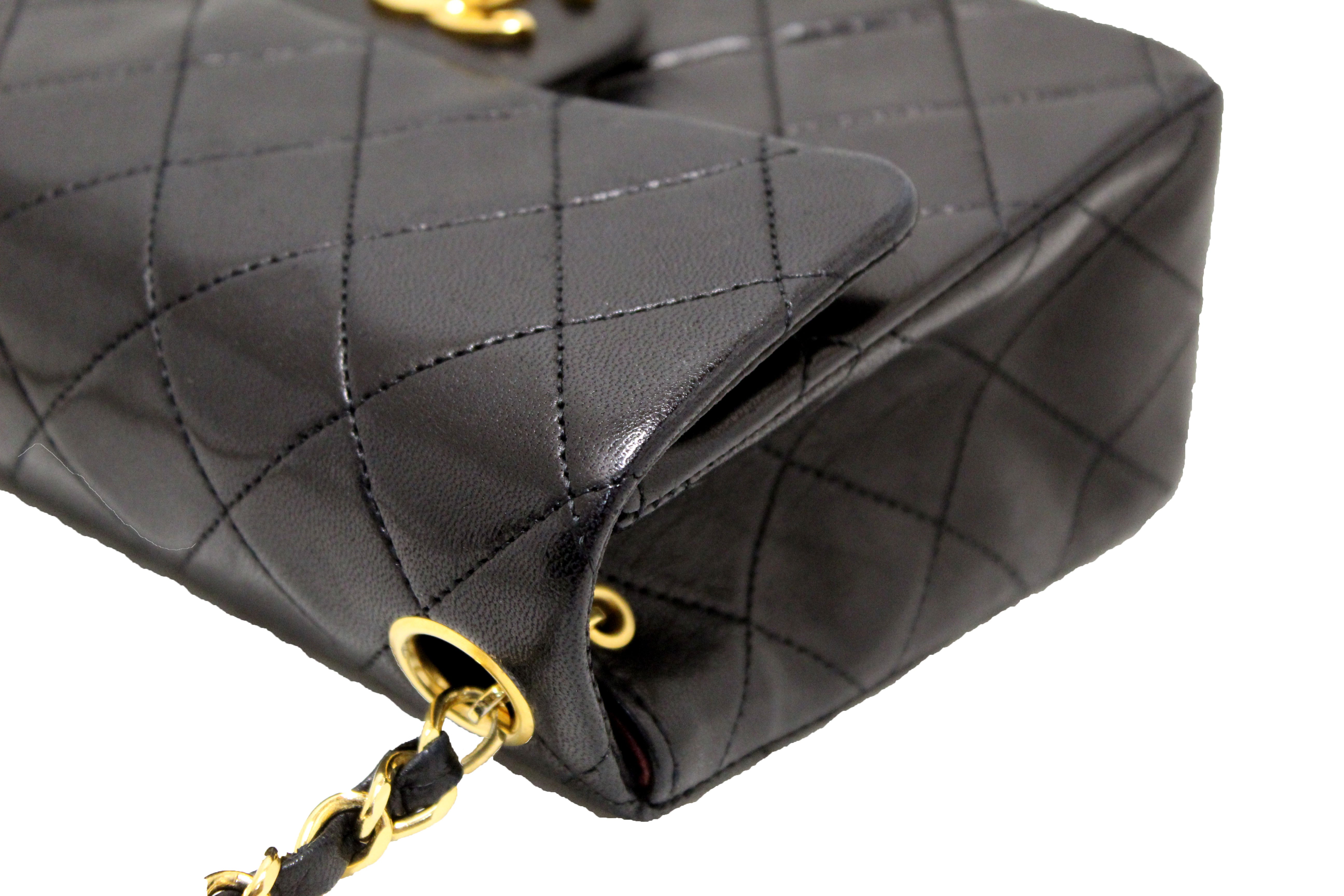 Authentic Vintage Chanel Black Quilted Lambskin Leather Classic Mini Square Flap Bag - Luxury Designer Handbag for Women, Perfect for Evening Parties & Special Occasions