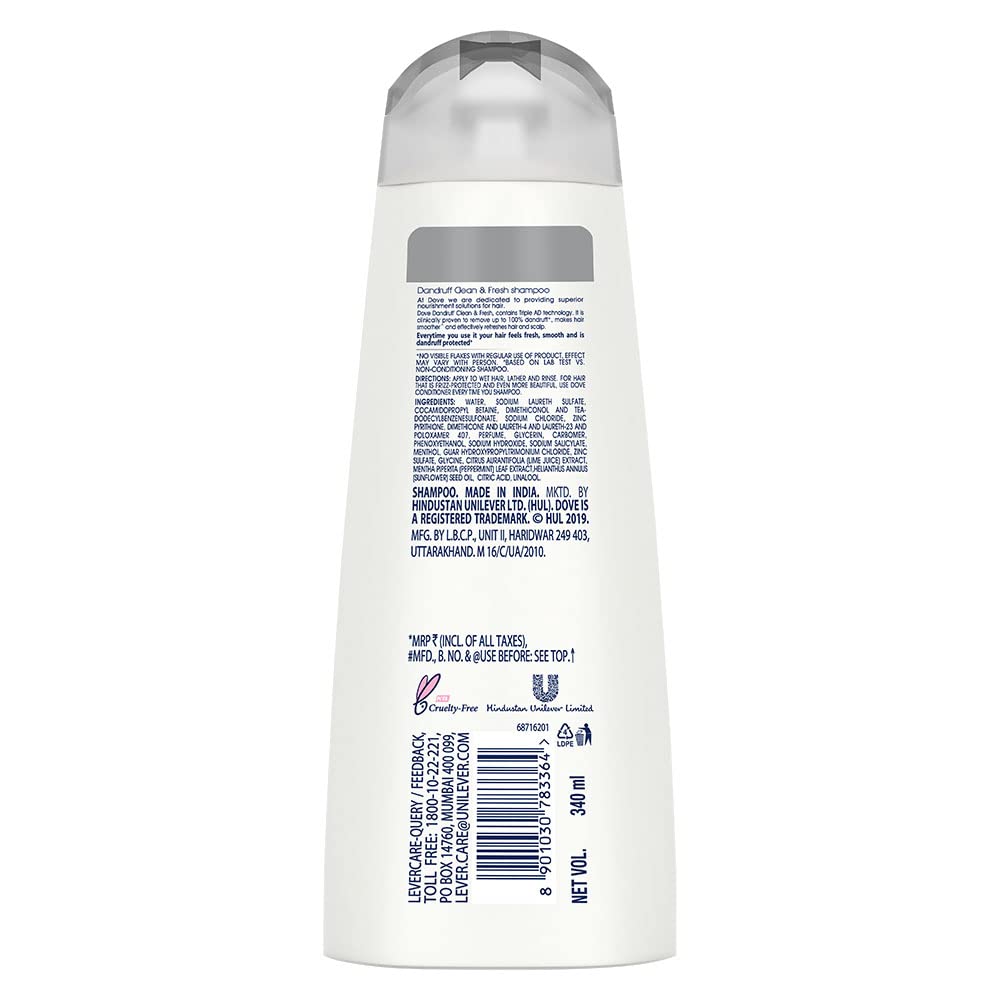 Dove Dandruff Shampoo for Dry Scalp - Clean & Fresh Anti Itch Treatment for Flaky Scalp, 12 oz (340 ml) - Relieves Itching & Scalp Irritation for Healthy Hair Care