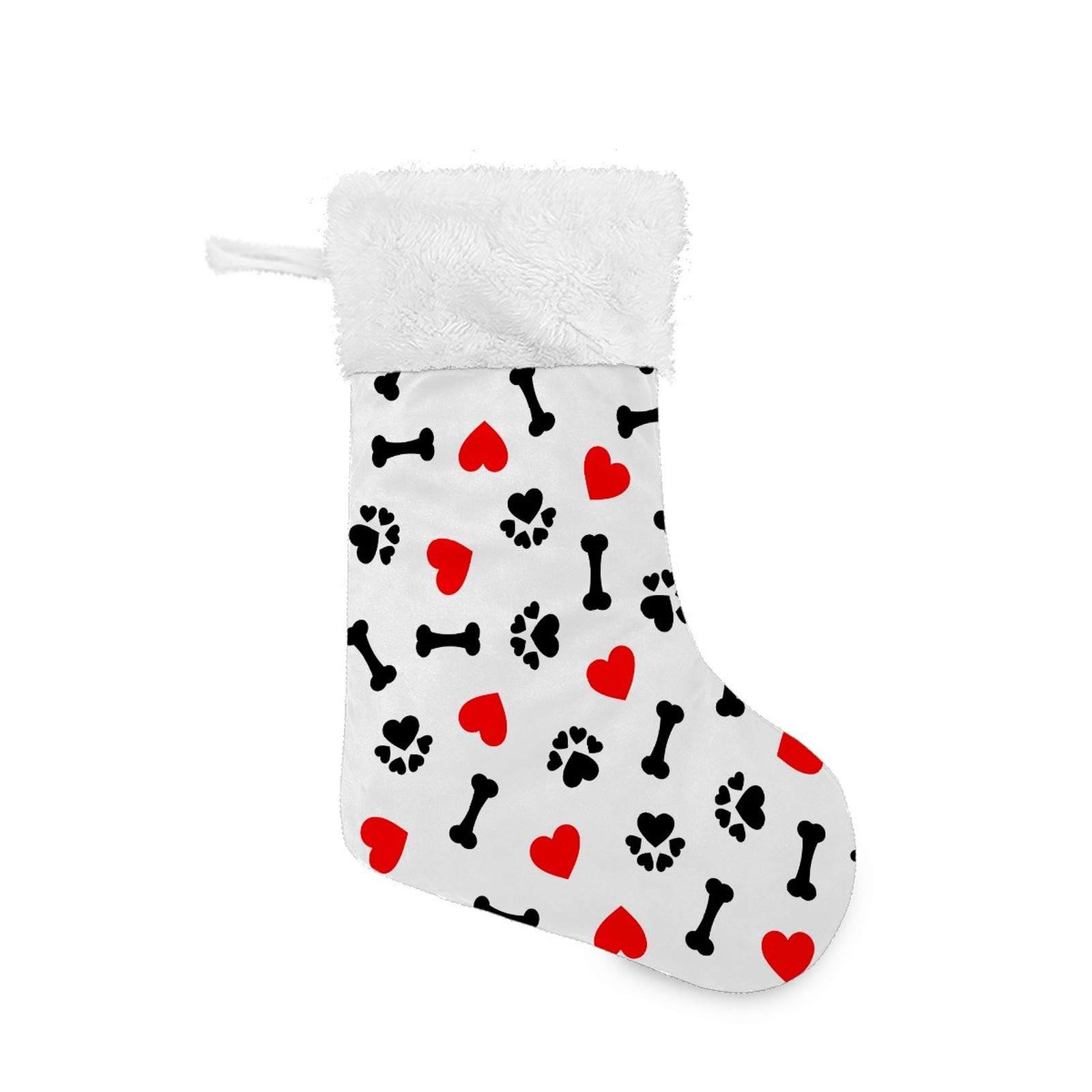 Christmas Stockings with Bone Footprints & Plush Faux Fur Cuff - Holiday Decor for Fireplace, Xmas Party & Family Gatherings - Candy & Gift Storage Socks for Festive Home Decor