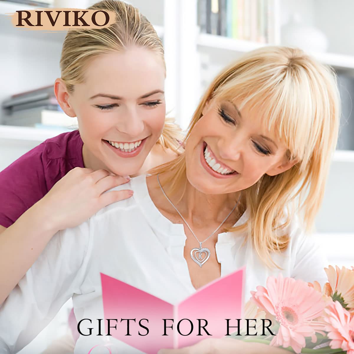 RIVIKO Personalized 925 Sterling Silver Heart Initial Necklace for Women - Custom Letter Pendant Charm Jewelry for Valentine's Day, Mother's Day, Anniversary, Christmas & Birthday Gifts - Perfect for Her, Mom, Wife | Elegant Everyday Wear & Special Occasion Gift
