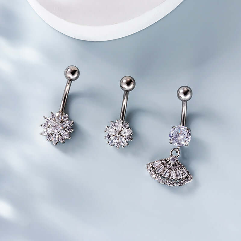 14G Top Mount Fan Shaped Dangle Navel Ring - Stainless Steel Belly Button Piercing Jewelry for Women | Perfect for Summer, Beach, and Festival Outfits