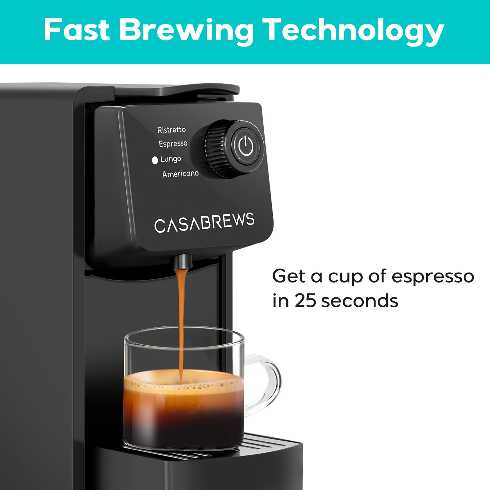 CASABREWS CM7036E Single Serve Espresso Machine for Nespresso Original Pods & K-Cups, 20 Bar Pressure Compact Coffee Maker with 4 Brewing Modes, 21oz Removable Water Tank - Perfect for Home, Office, Dorm or Small Spaces (Black)
