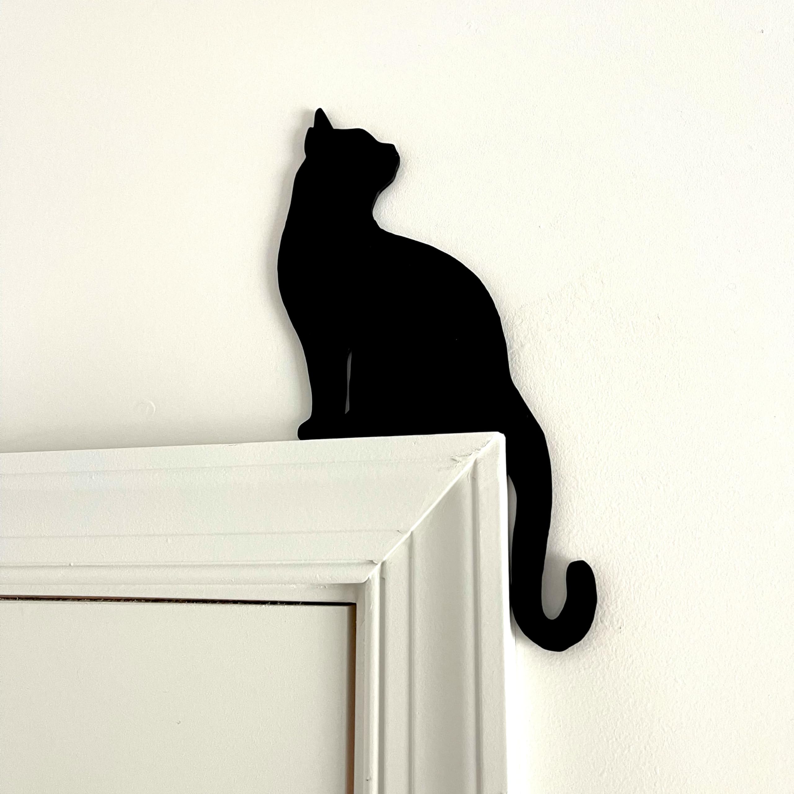 Black Cat Sitting Door Topper - Farmhouse Style Cat Lover Gift - Window Sill & Over The Door Decor for Home, Office, or Nursery - Perfect Halloween & Christmas Decoration