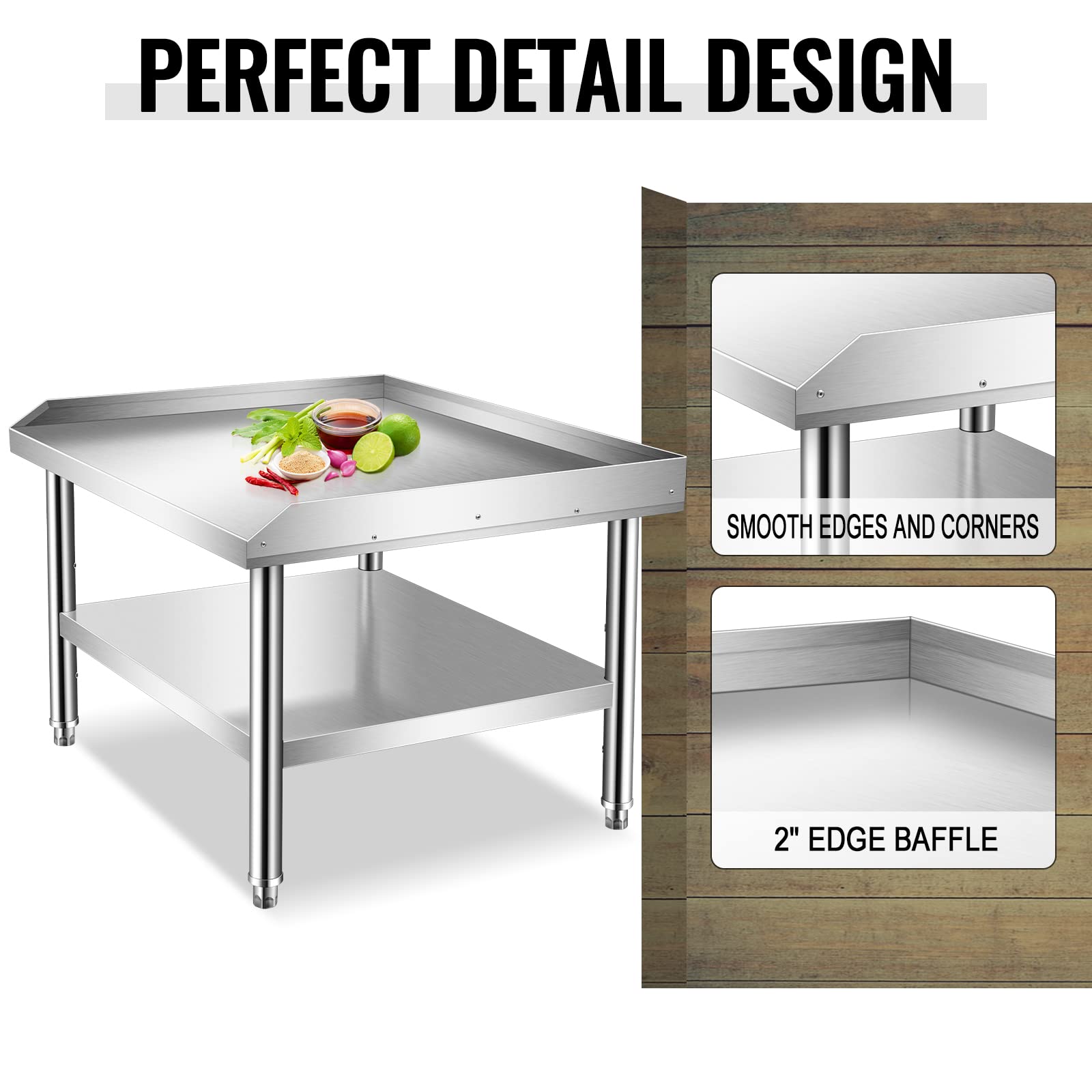 Stainless Steel Grill Stand with Adjustable Storage Shelf - 36x30x24