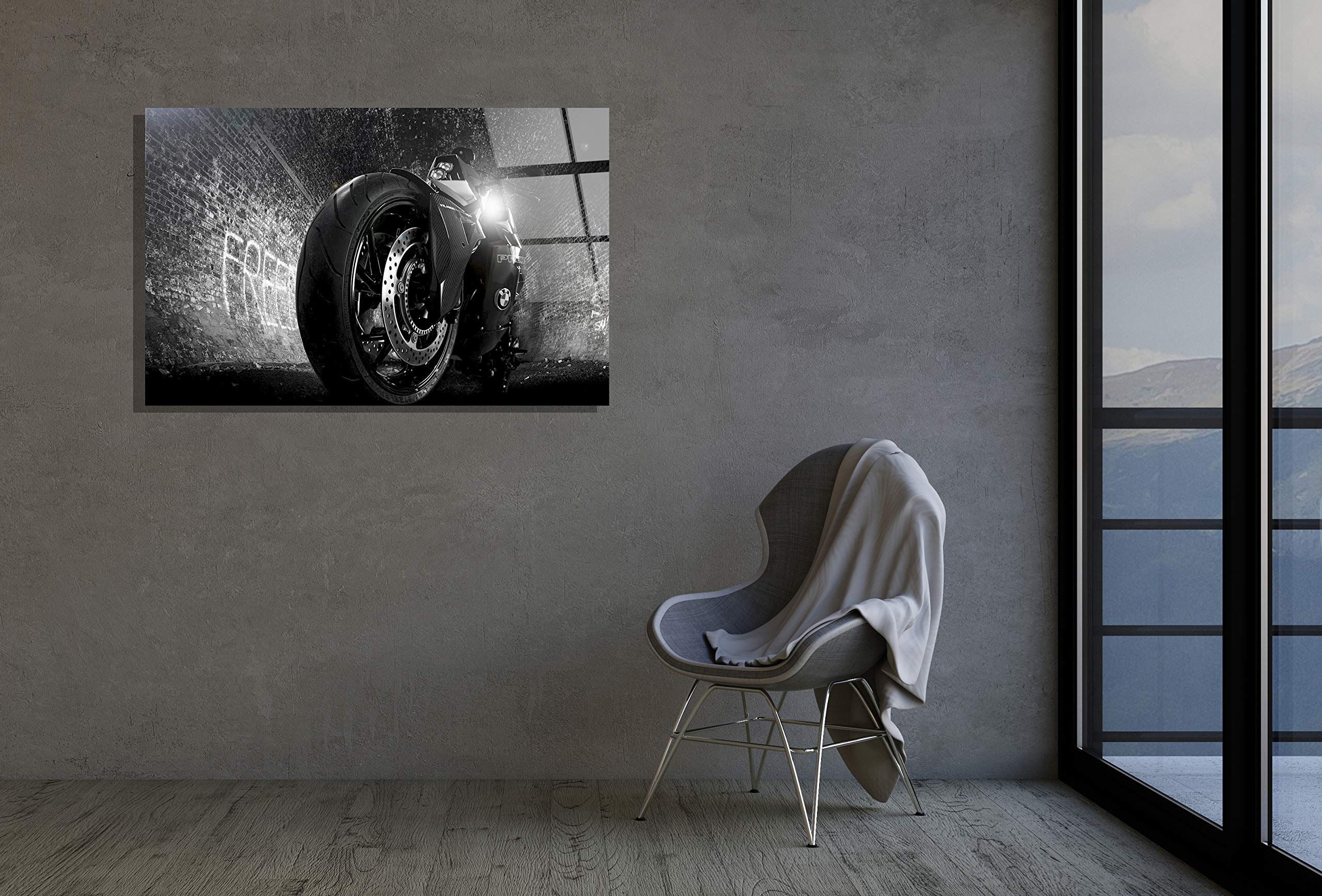 Sport Bike Wheel Decor Print Tempered Glass Wall Art - Unique Motorcycle Enthusiast Gift for Home, Office & Man Cave Decor