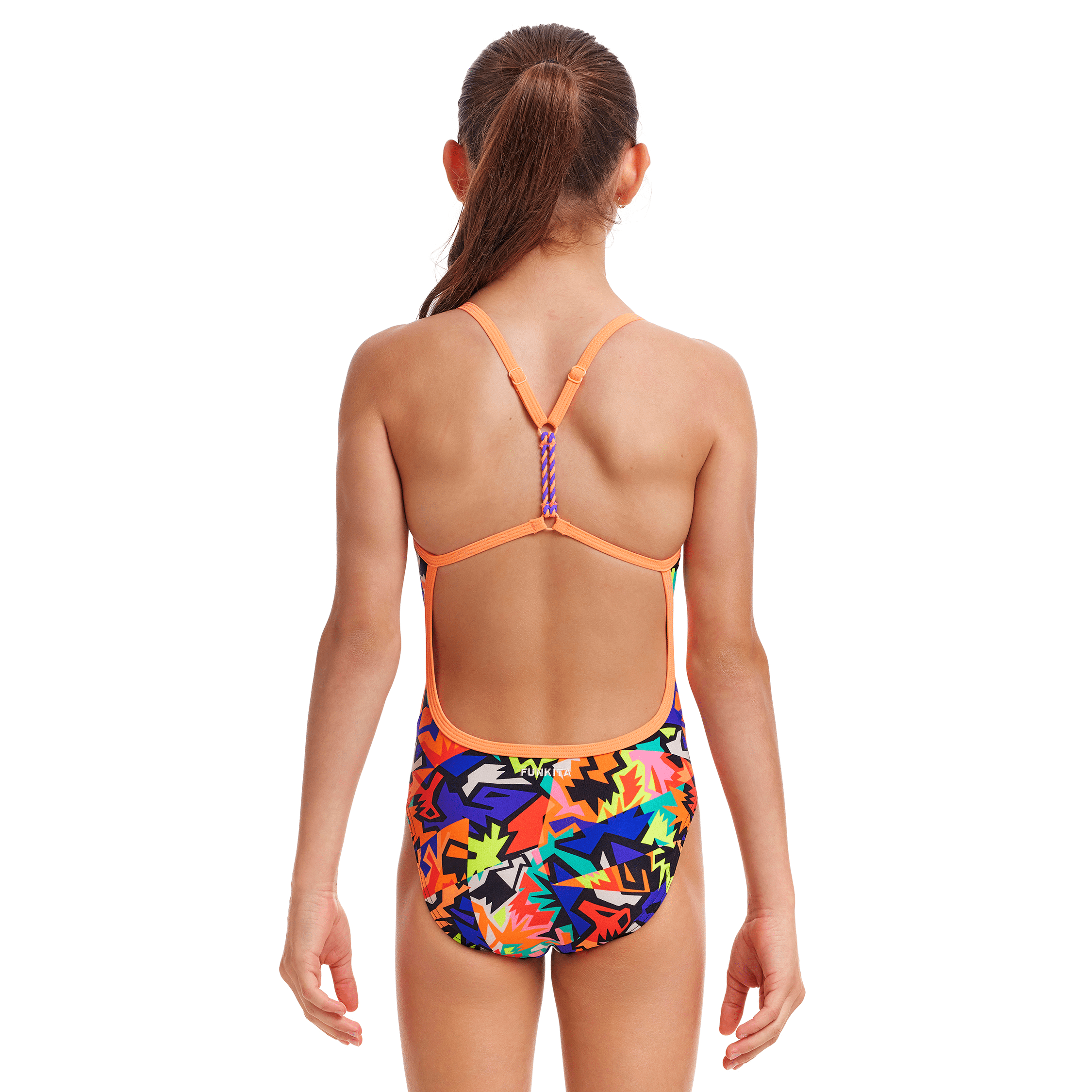 Funkita Saw Tooth Twisted Girls Swimsuit - Trendy One-Piece Bathing Suit for Kids & Teens - Perfect for Pool Parties, Beach Vacations & Summer Swimming