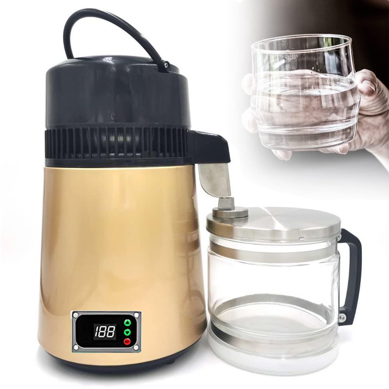 XYEJL 4L Stainless Steel Water Distiller Machine - 750W Countertop Water Purification System with Glass Collection Bottle for Home & Office Use | Perfect for Drinking, Cooking, and Emergency Preparedness