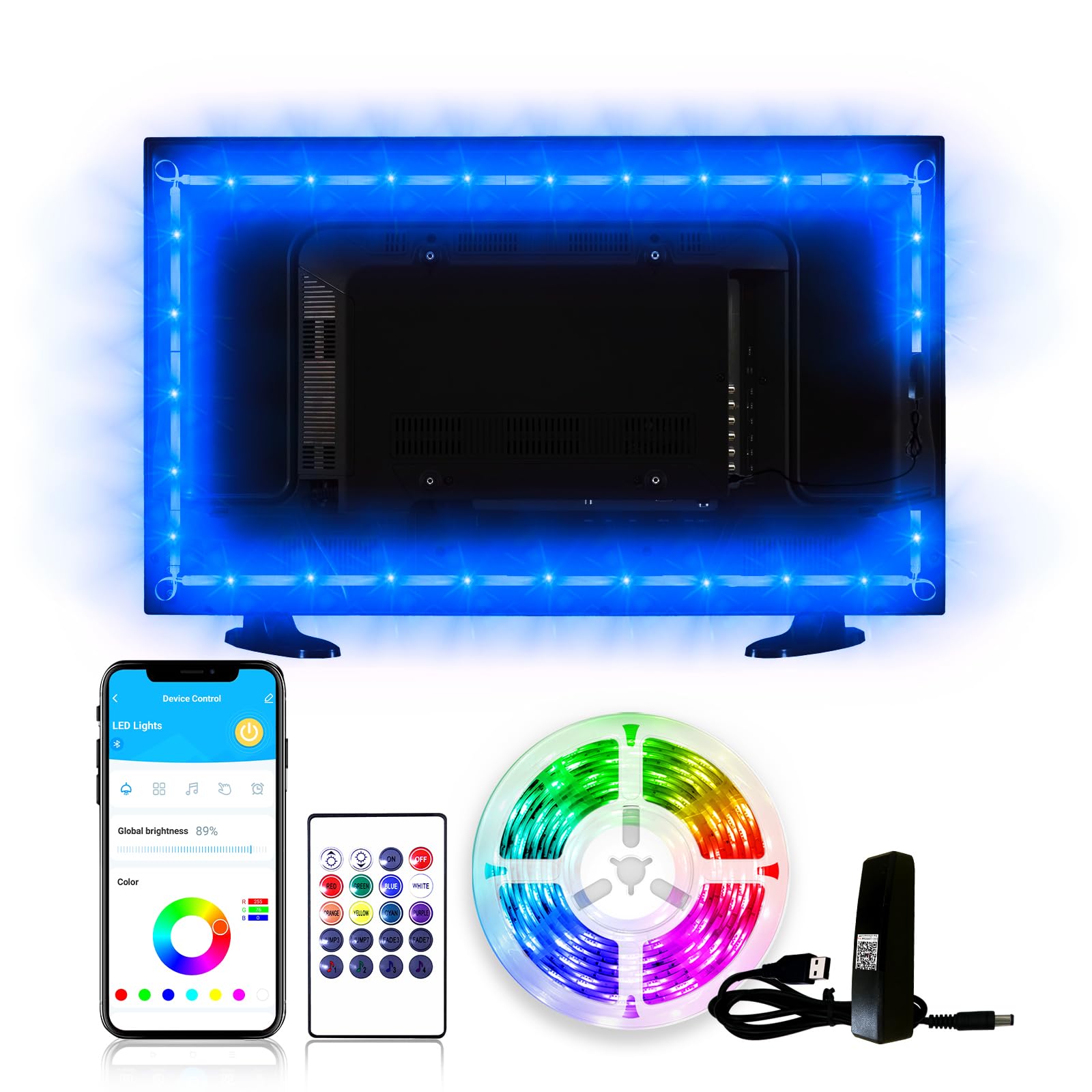 DAYBETTER 12.5ft LED TV Backlight Strip for 55-65 Inch TVs, 16 Color RGB Smart Light Strip with Remote Control & Music Sync, USB Powered LED Lights for Home Theater, Gaming Room, Bedroom & Computer Setup - Perfect for Movie Nights, Gaming Sessions & Ambient Decor