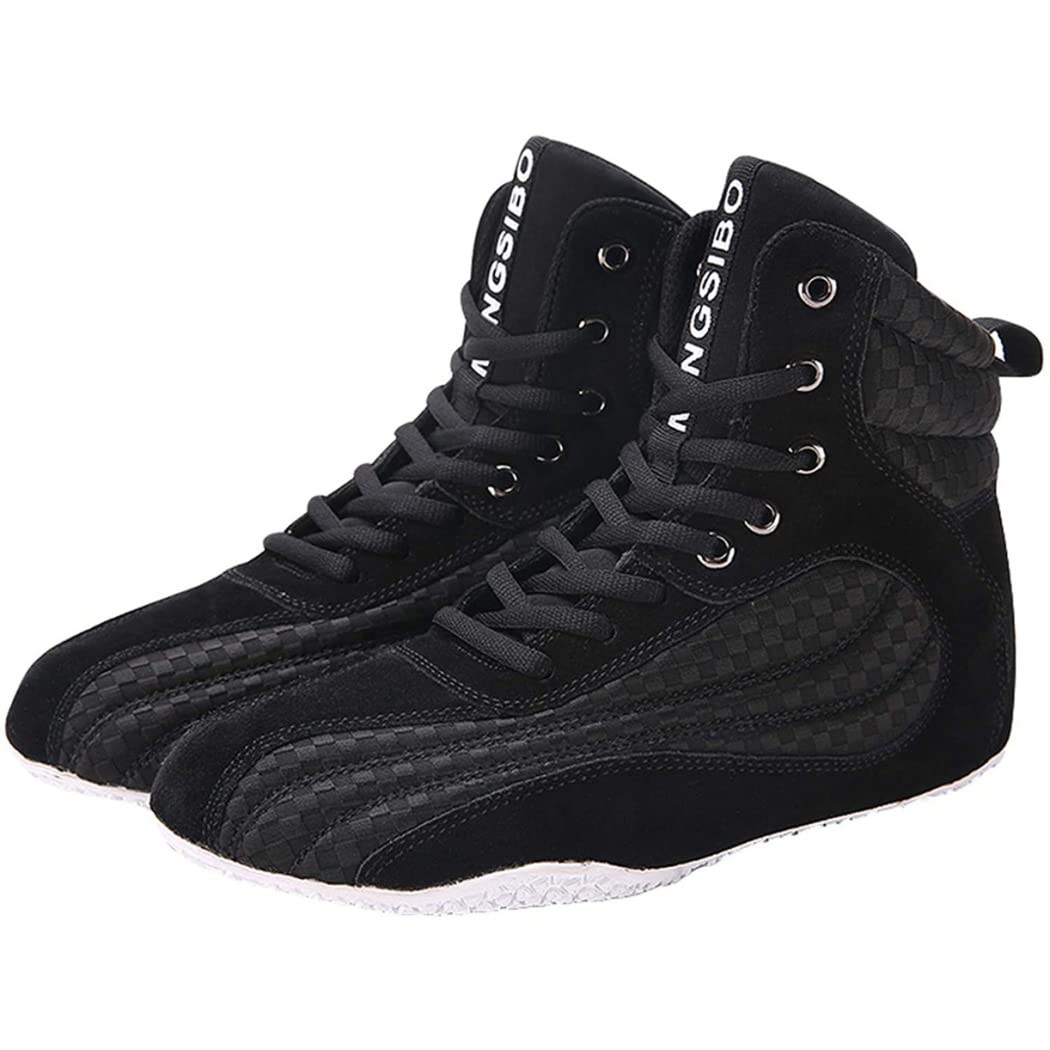 WJFGGXHK Breathable Wrestling Shoes for Men & Women - Durable Boxing Boots, Kickboxing & Weightlifting Training Shoes for Adults, Youth & Kids (Black, Size 43 EU) - Perfect for MMA, Gym Workouts & Martial Arts Training