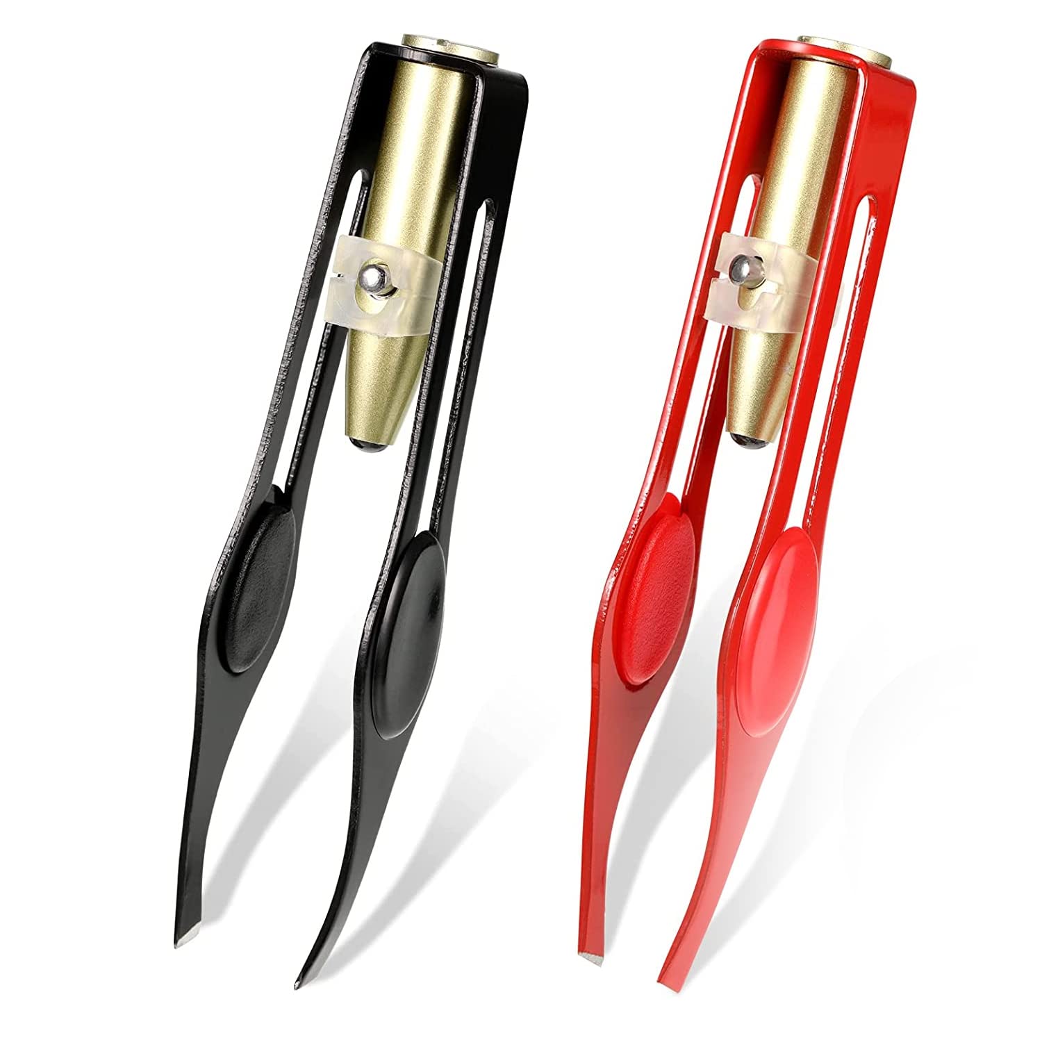 2 Pack LED Lighted Tweezers - Stainless Steel Eyebrow Tweezers for Hair Removal, Makeup & Precision Grooming (Black & Red) - Perfect for Eyebrow Shaping, Facial Hair Removal & DIY Beauty at Home