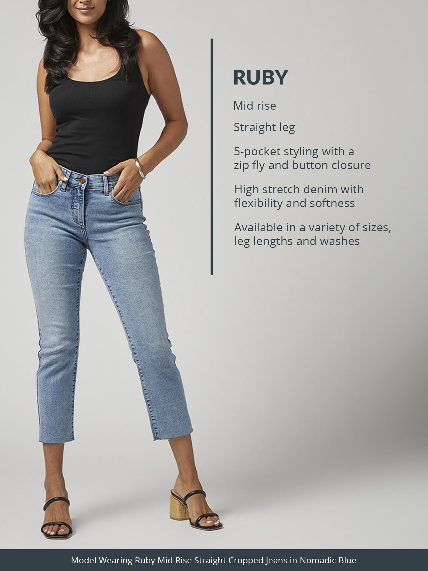 JAG Jeans Women's Ruby Mid Rise Straight Cropped Jeans - Comfortable Stretch Denim Pants for Casual Wear & Everyday Outfits | Perfect for Work, Weekend, and Date Nights