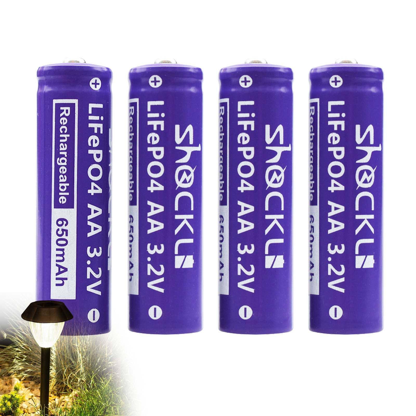 Funkawa 4-Pack AA 3.2V LiFePO4 650mAh Rechargeable Batteries - Solar Power Batteries for Garden Lights, Outdoor Solar Lights & Solar Powered Devices - Long Lasting & Eco-Friendly
