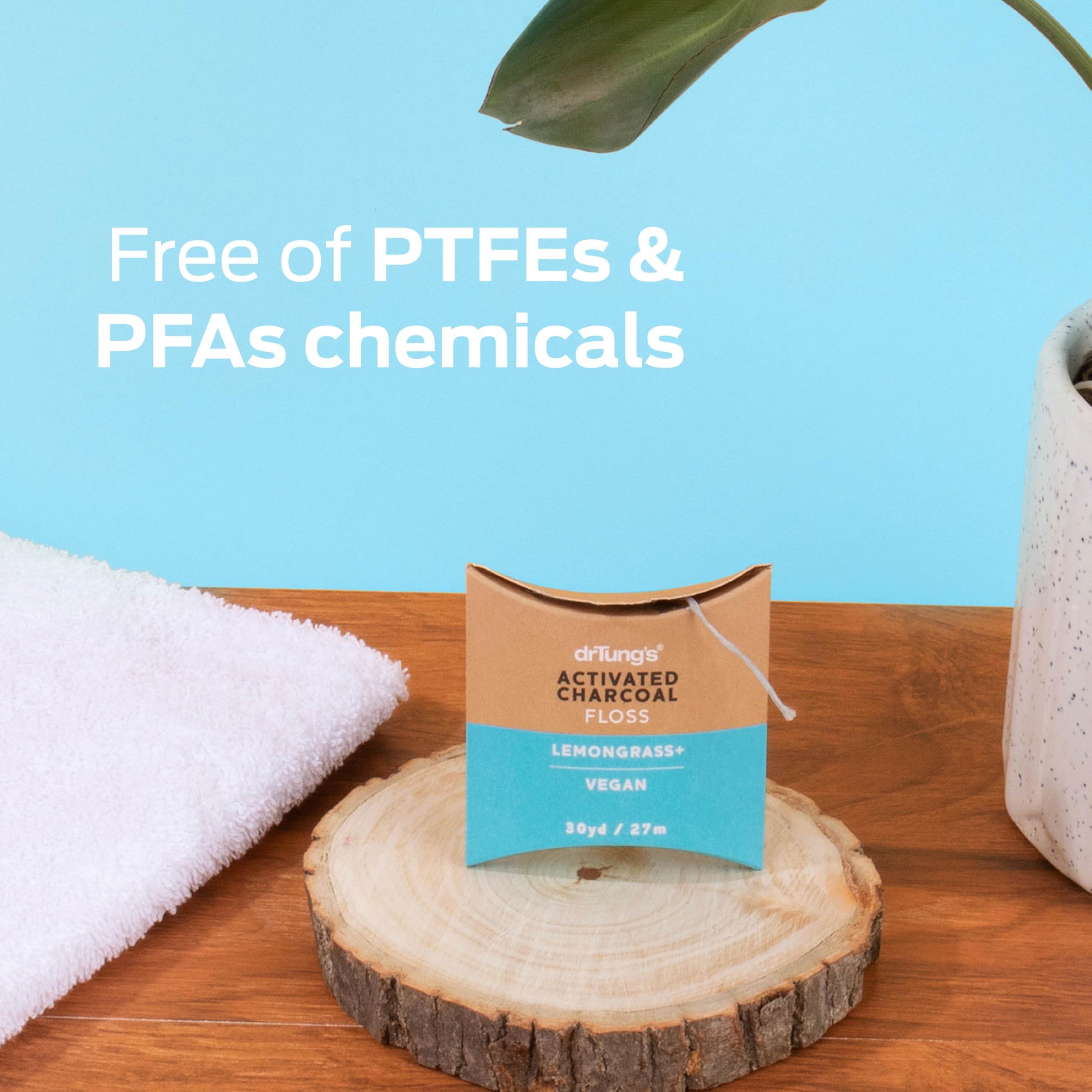 DrTung's Vegan Activated Charcoal Dental Floss - Natural Expanding Floss, PTFE & PFAS Free, Gentle on Gums, BPA Free, Lemongrass Flavor (2 Pack) | Eco-Friendly Oral Care for Sensitive Teeth & Fresh Breath at Home or Travel
