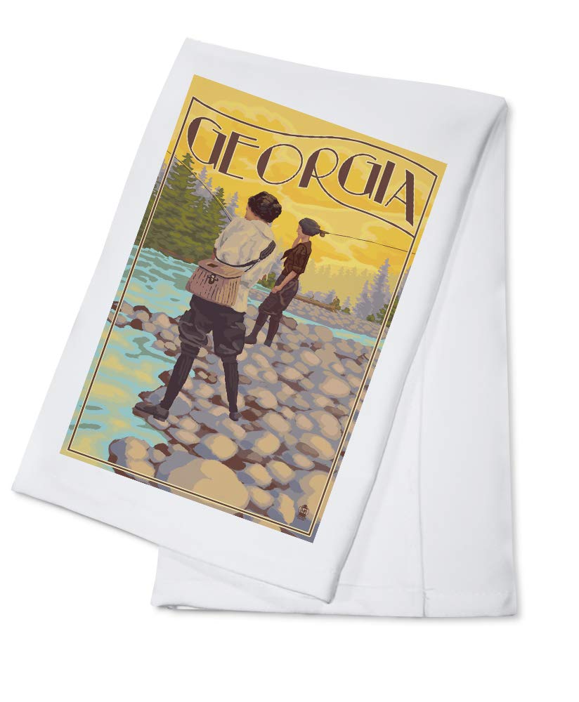Georgia Women Fishing - 100% Cotton Tea Towel Set - Decorative Kitchen Hand Towels for Dish Drying & Home Decor - Farmhouse & Coastal Style Kitchen Accessories