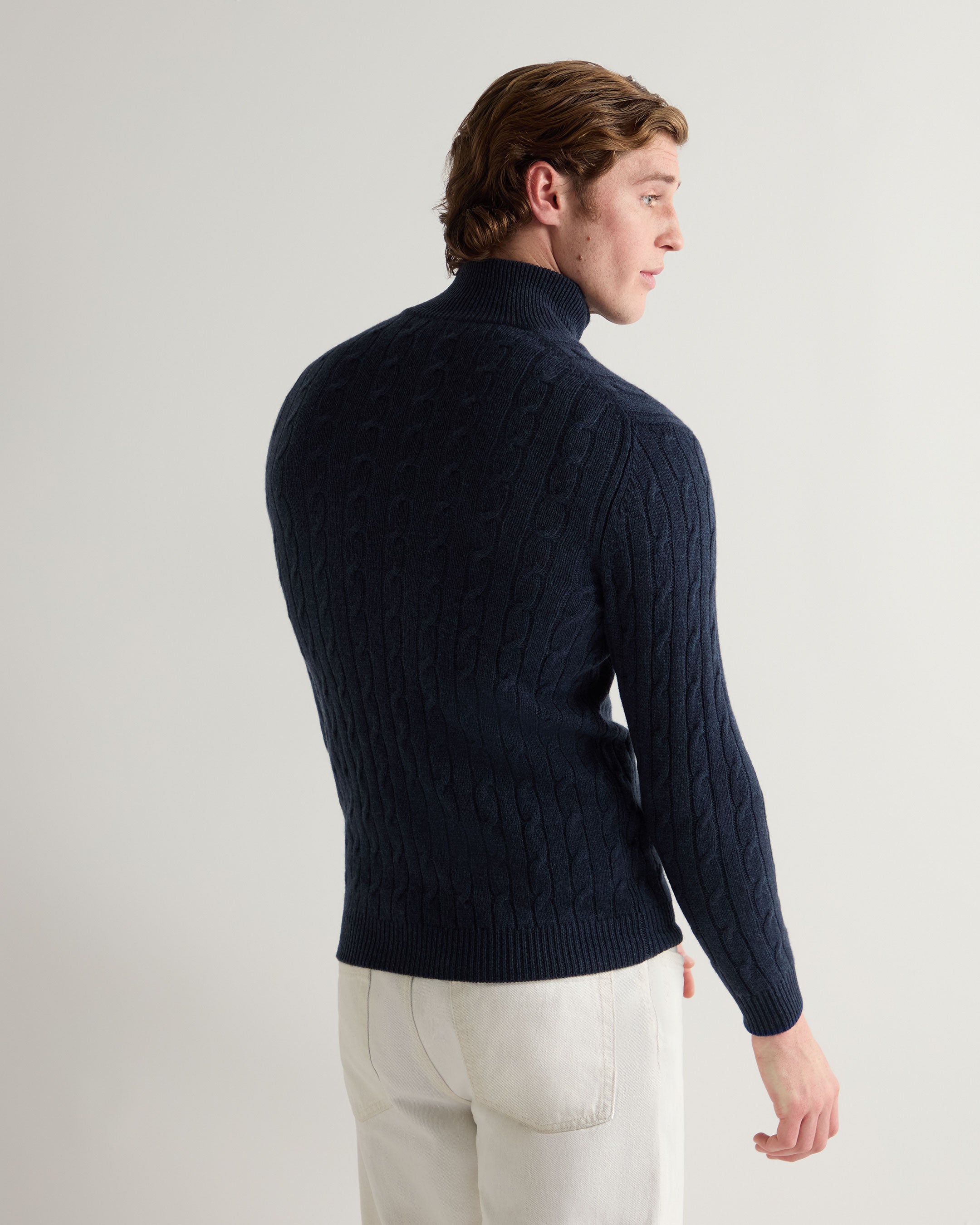 Premium Men's Albemarle Cable Half Zip Cashmere Sweater - Indigo Blue | Warm Winter Pullover for Office, Travel & Casual Outings