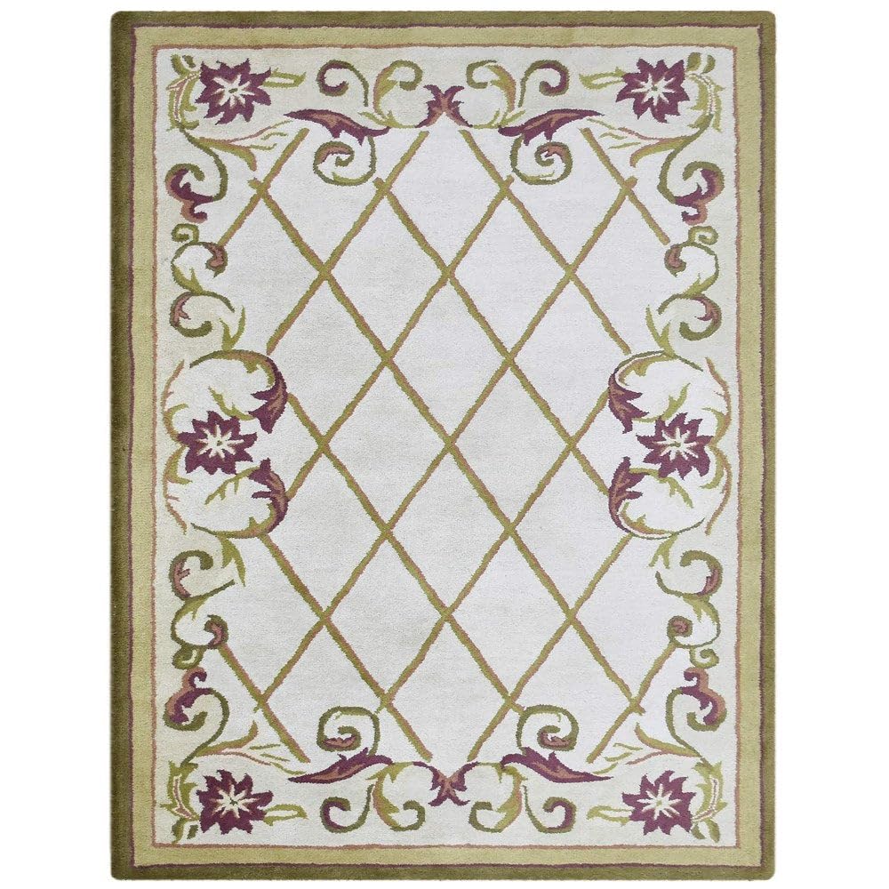 Hand Tufted Wool Eco-Friendly Area Rugs 5x7.6 Feet - Modern Floral Design Cream Rectangle Rug, High Pile Thick Handmade Non-Slip Living Room & Bedroom Carpet (K03160) | Perfect for Cozy Home Decor & Family Gathering Spaces