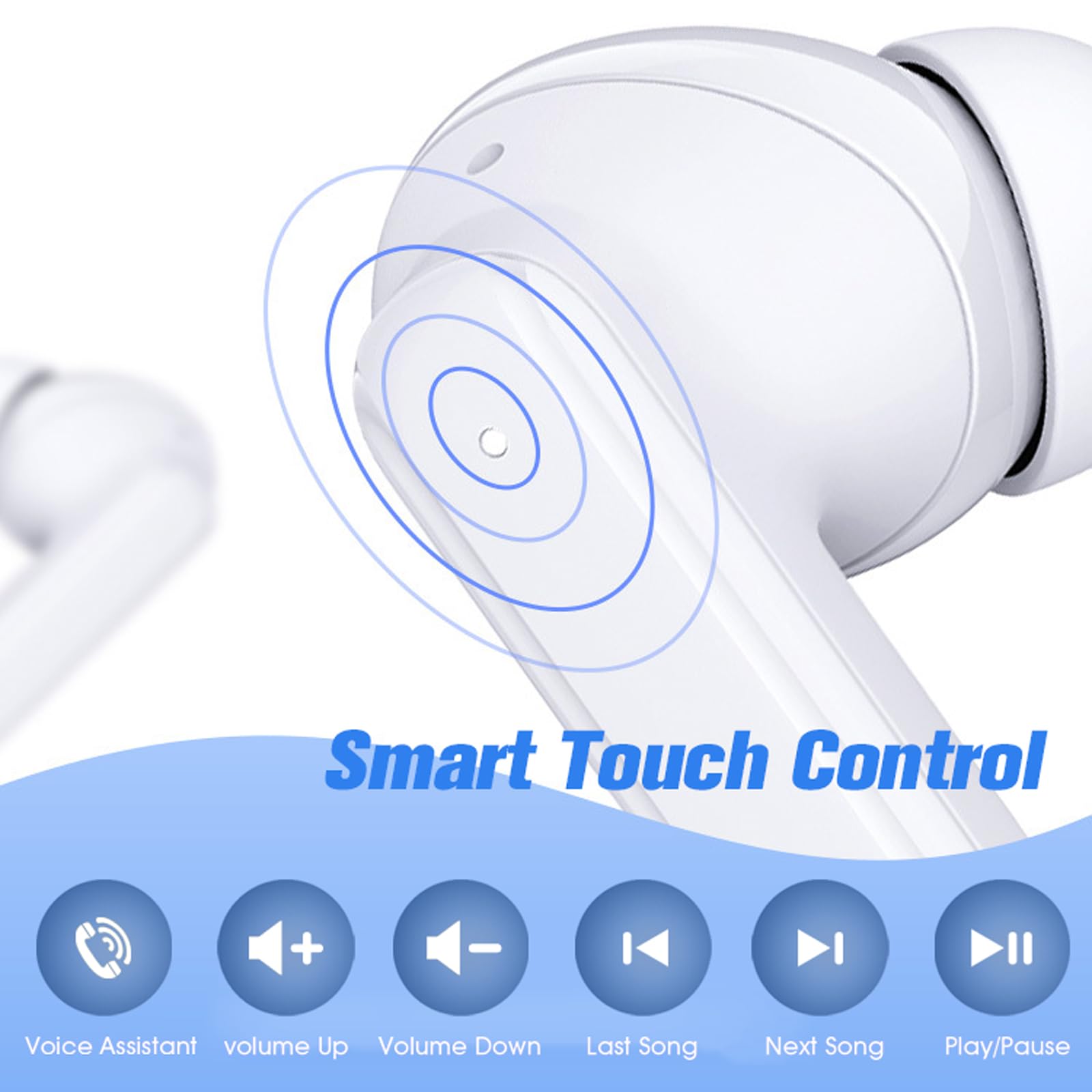 Active Noise Cancelling Wireless Earbuds with Smart Touch Screen, Bluetooth 5.0 Headphones for iPhone & Android, TWS True Wireless ANC Earphones with Mic - Perfect for Commuting, Workouts & Travel