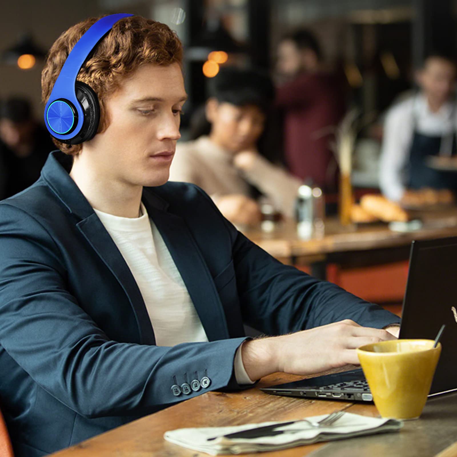 Wireless Bluetooth Headphones with Colorful LED Lights - Over Ear Foldable Design, Built-in Mic, FM Radio & SD Card Slot - Compatible with PC, TV, Smartphones - Perfect for School, Travel & Gaming