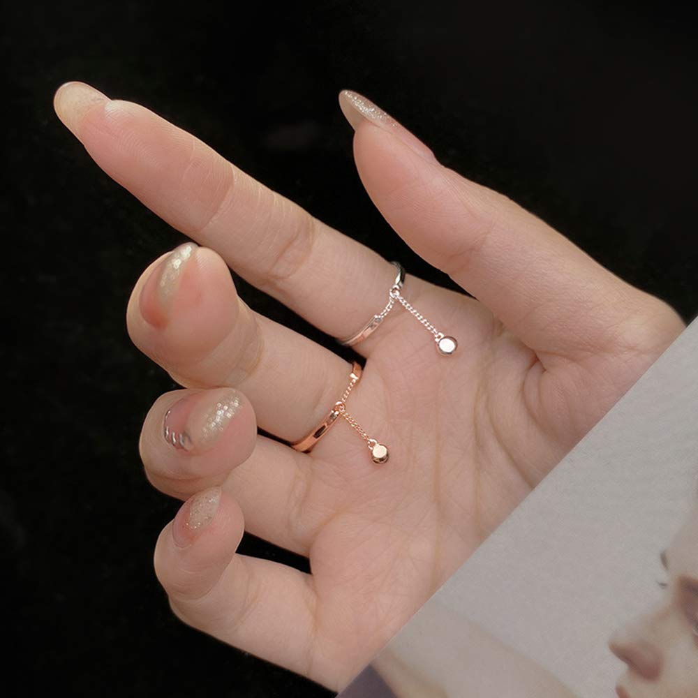925 Sterling Silver Adjustable Minimalist Dangling Ball Stacking Rings for Women - Elegant Threader Tassel Chain Promise Eternity Band - Perfect for Everyday Wear, Anniversary Gifts & BFF Jewelry