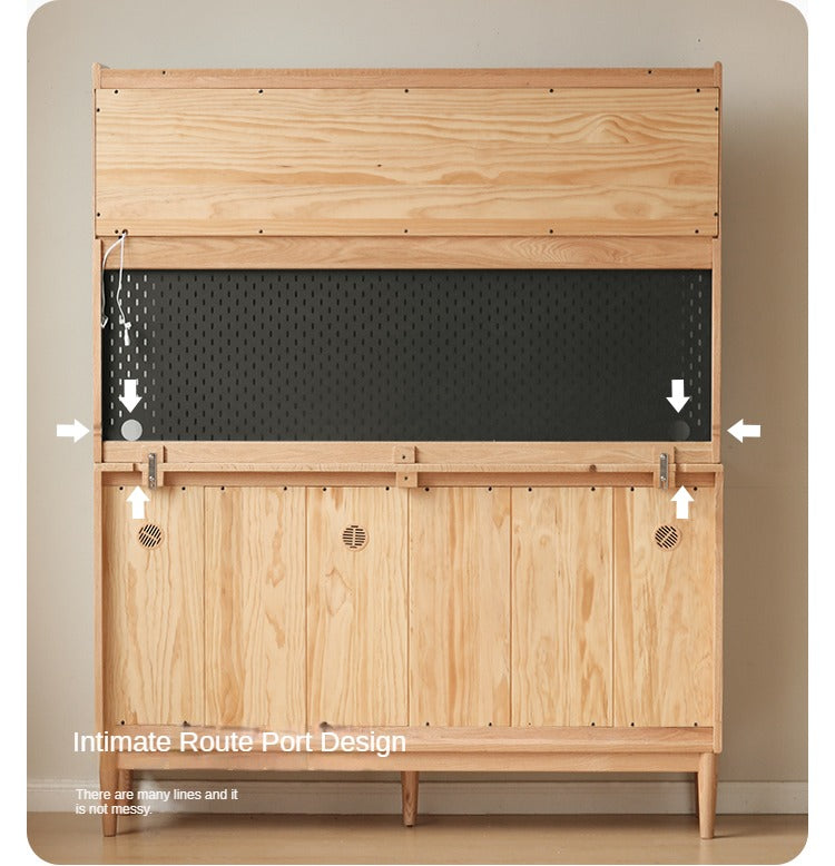Solid Oak Wood Modern Dining Sideboard - Wall-Mounted Buffet Cabinet for Dining Room Storage & Decor