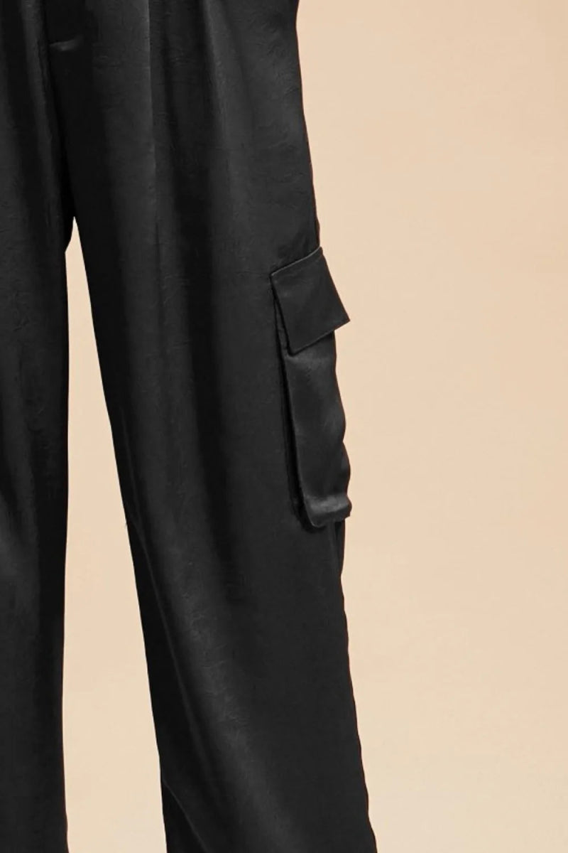 Annie Wear Women's Wide Leg Cargo Pants - High Waisted Satin Trousers for Casual & Streetwear | Perfect for Work, Travel & Night Out