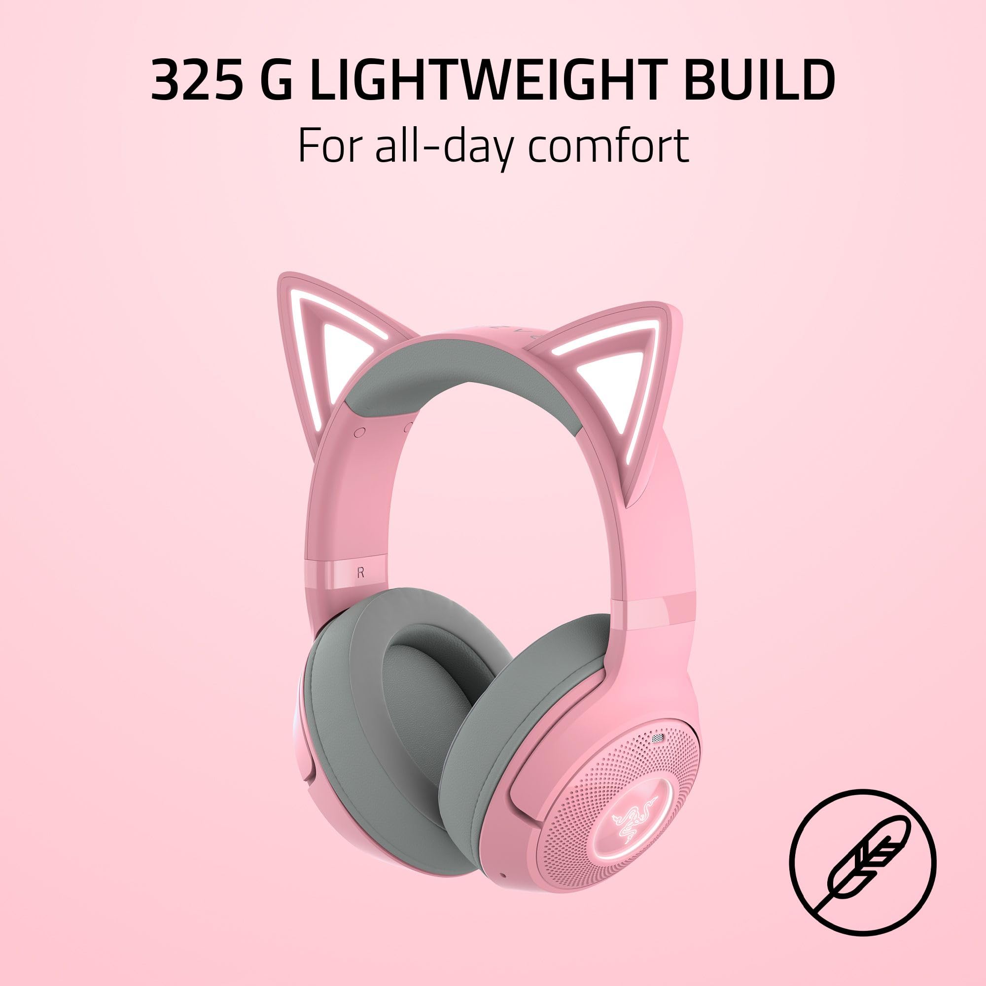 Razer Kraken Kitty V2 BT Wireless RGB Gaming Headset with Chroma Lighting - Bluetooth 5.2, 40mm Drivers, Noise Cancelling Mic - Lightweight Design, 40-Hour Battery, USB-C Charging (Quartz Pink) - Perfect for PC Gaming, Streaming & Mobile Use