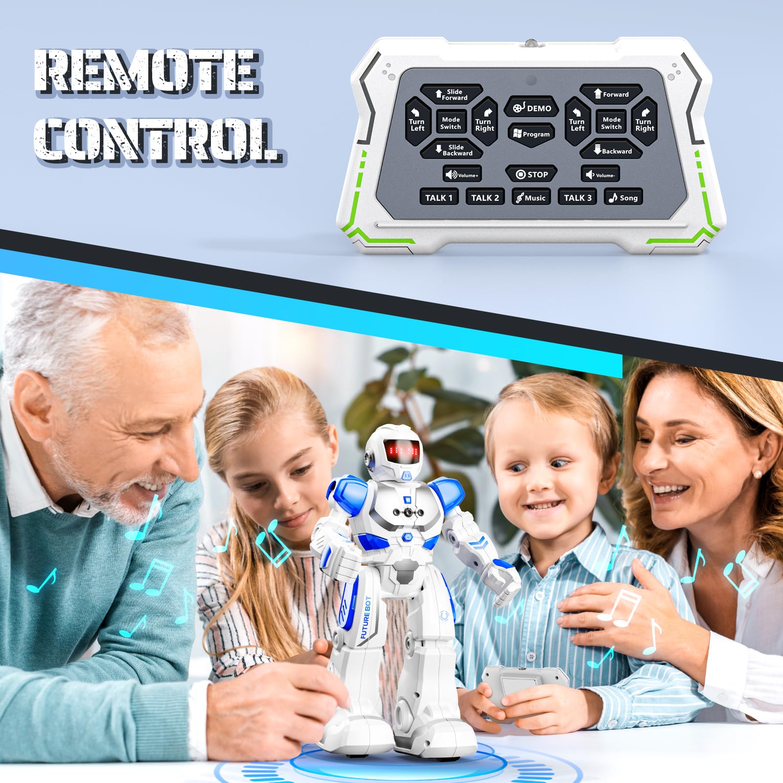 Programmable Remote Control Robot Toy for Kids Ages 3-12 - Smart Gesture Sensing Walking & Dancing RC Robot with Adjustable Volume - Perfect Birthday Gift for Boys & Girls (Blue) | STEM Learning Toy for Home & Classroom Play