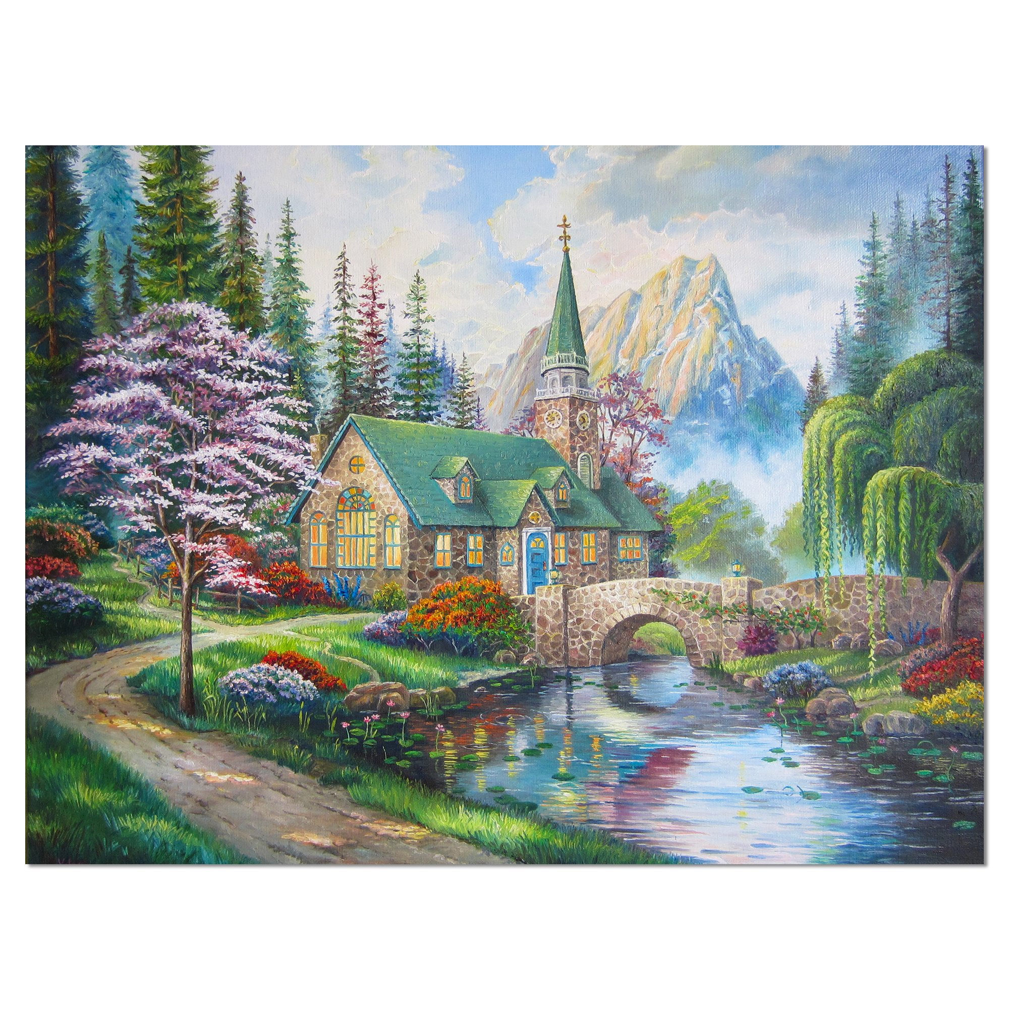 Church in Forest Oil Painting - Handmade Landscape Canvas Art Print for Home & Office Wall Decor - Perfect for Living Room, Bedroom, or Gift