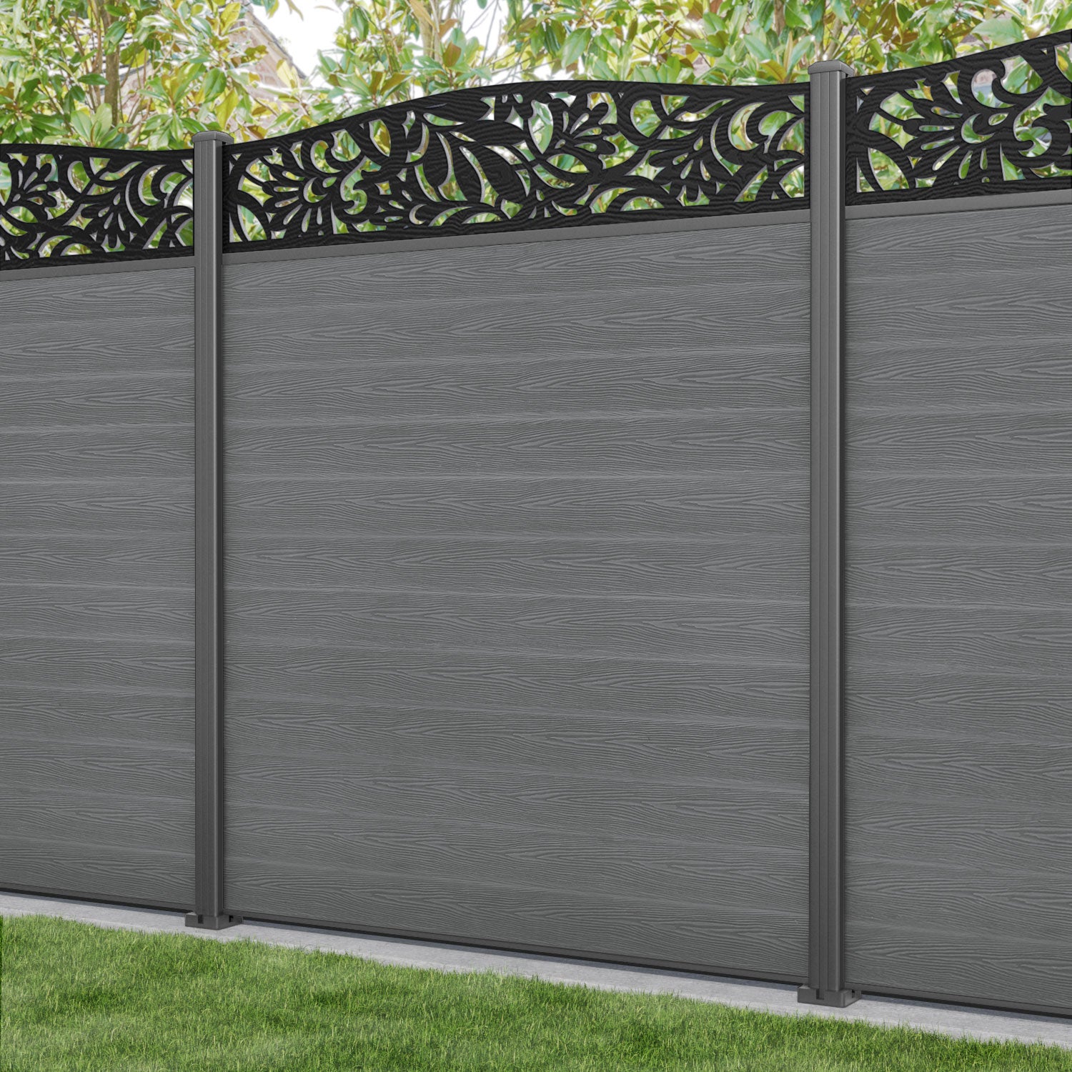 Classic Heritage Curved Top Fence Panel - Mid Grey - Durable Aluminum Posts for Garden, Backyard & Outdoor Privacy Fencing