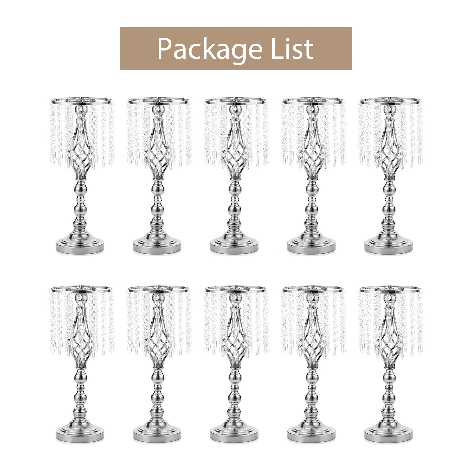10pcs 20-inch Silver Metal Flower Stand with Crystal Beads - Elegant Floor Vase Holder for Wedding Table Decor, Party Centerpiece, Birthday & Grand Opening Events - Perfect for Indoor & Outdoor Celebrations