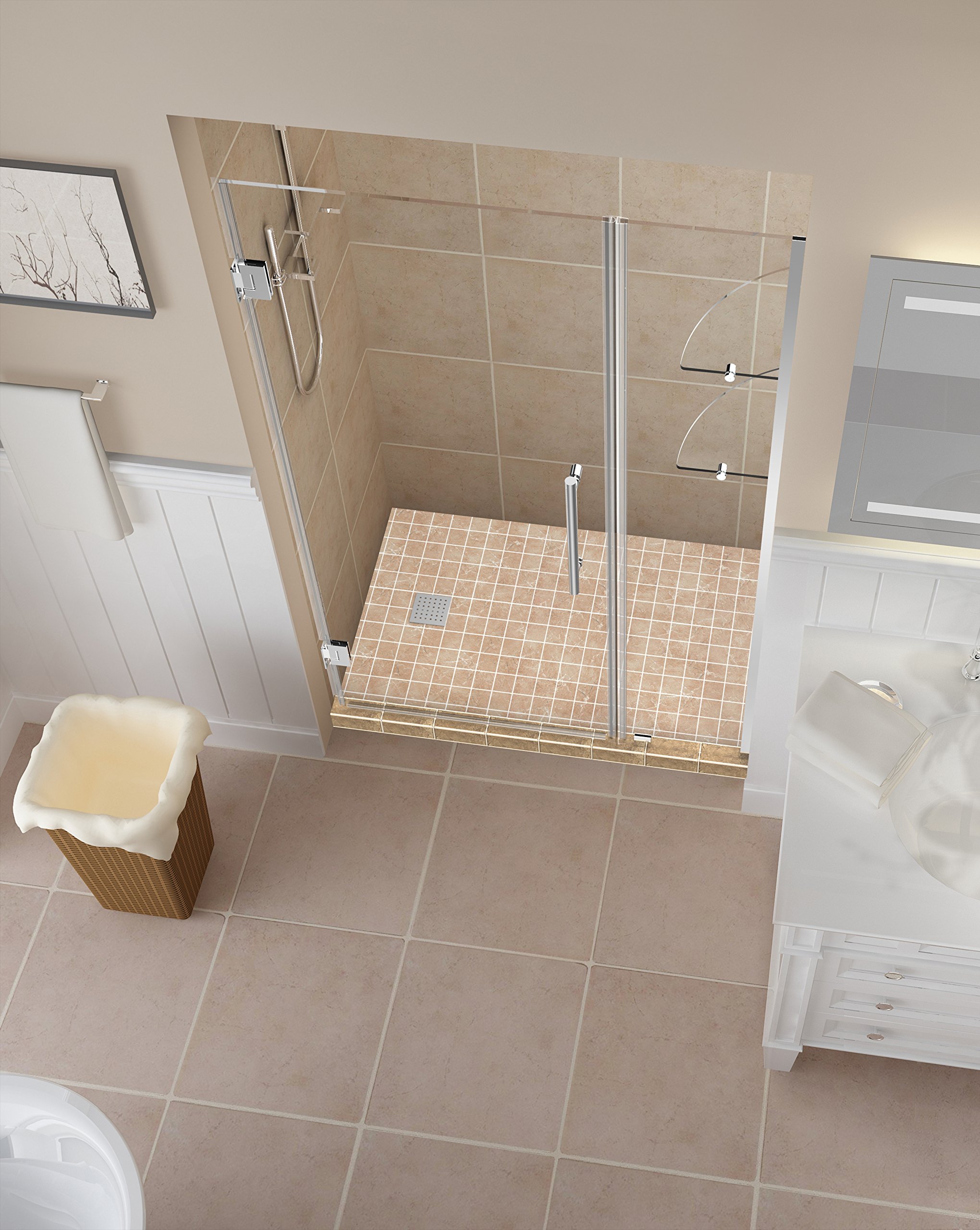 Aston Belmore GS Frameless Hinged Shower Door with Frosted Glass & Shelves - Modern Bathroom Upgrade for Spa-Like Experience