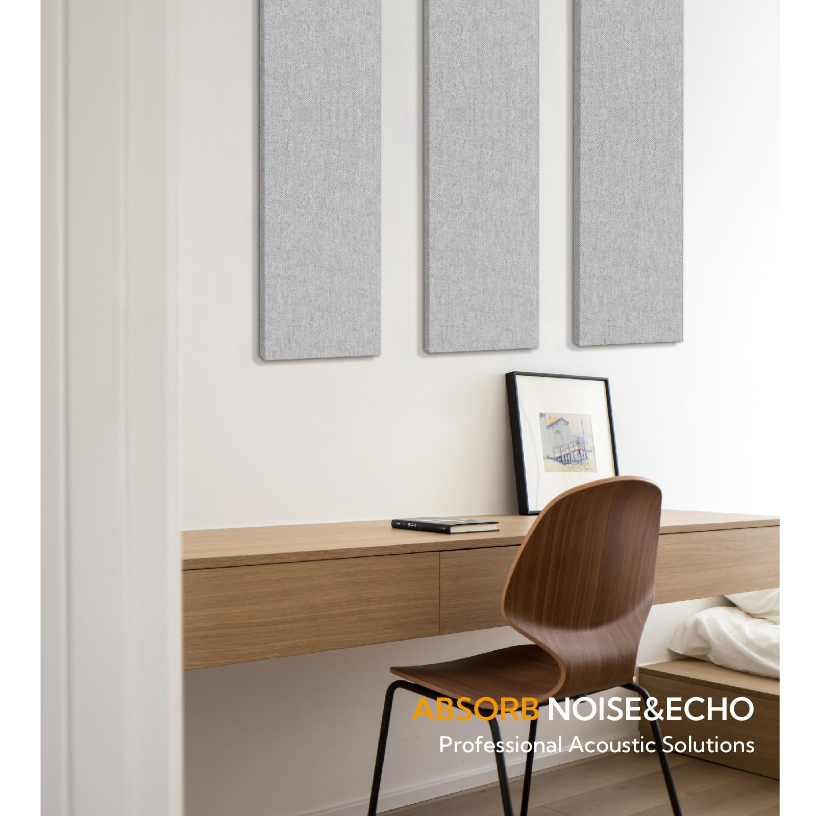 Olanglab 2 Pack Fabric Acoustic Panels 48x12x1 Inch - Sound Absorbing Noise Reducing Wall Panels for Home Studio, Office & Theater - Light Gray Soundproofing Dampening Deadening Foam Panels
