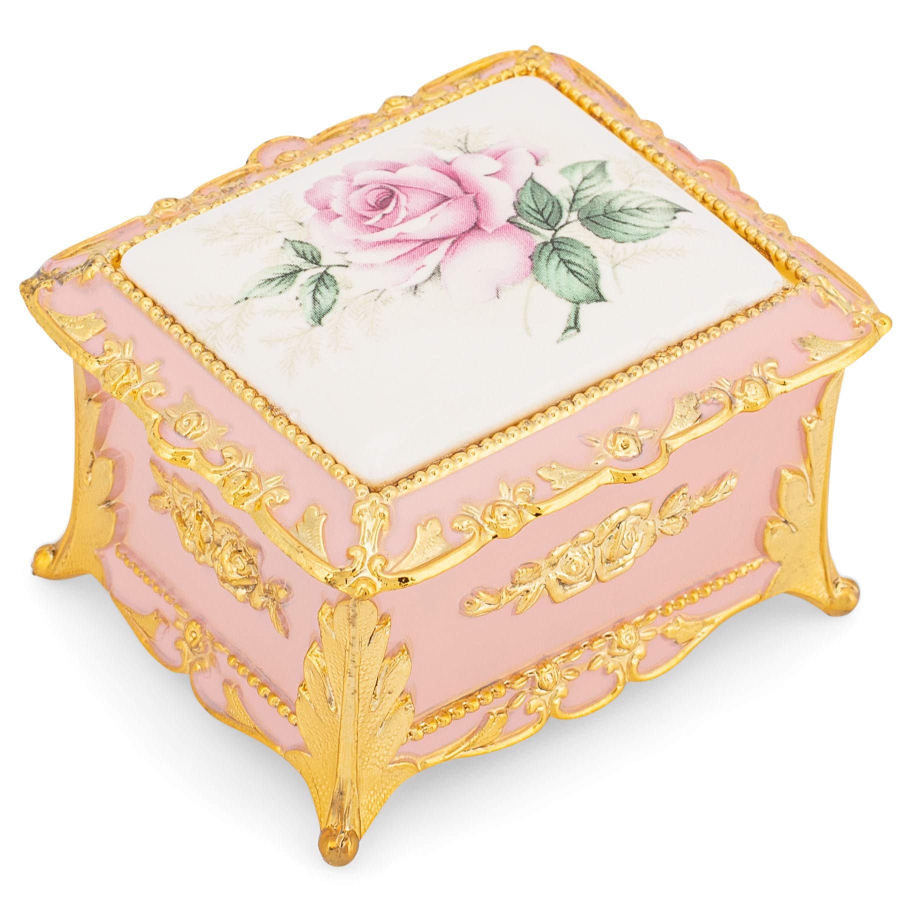 Elegant Pink Floral Porcelain Music Jewelry Box with Lined Compartment - Plays Canon in D - Perfect for Gift Giving, Home Decor & Jewelry Storage