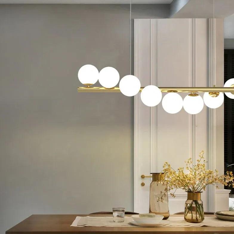 Modern Round Glass Ball Linear Pendant Light - Sleek Minimalist Hanging Fixture for Kitchen Island, Dining Room, or Bedroom Lighting