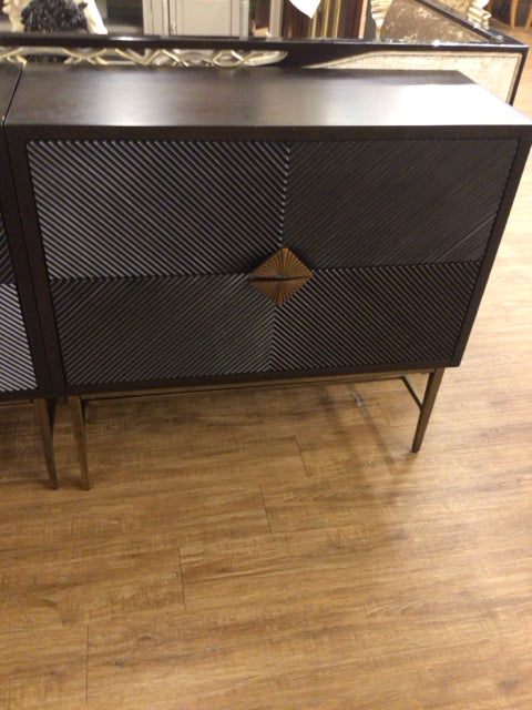 Dark Wood 2 Drawer Chest with Gold Legs - Modern Nightstand for Bedroom, Vintage Dresser for Living Room, Stylish Storage Furniture for Home Decor