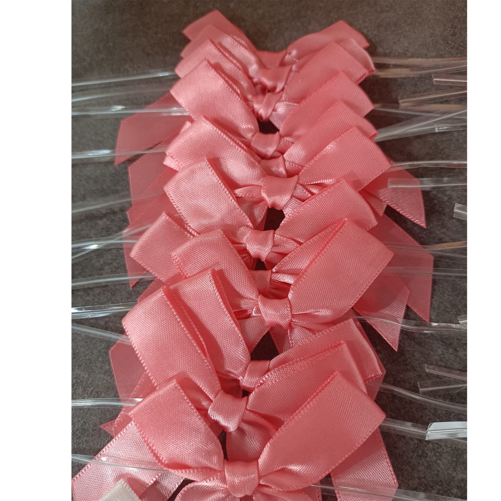 100 Pack Pink Pre-Tied Satin Twist Tie Bows for Christmas Treat Bags, Candy & Apple Packaging, DIY Decorations – Elegant Gift Wrapping & Party Favors for Holidays, Weddings & Baby Showers