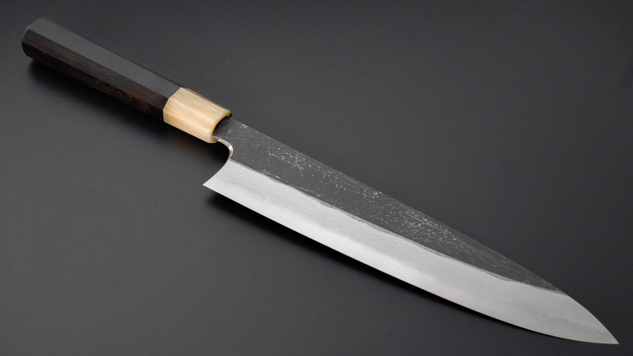 Hitohira Togashi White #1 Kurouchi Damascus Gyuto 240mm Japanese Chef Knife with Ebony Handle - Professional Kitchen Tool for Slicing, Dicing & Meat Cutting