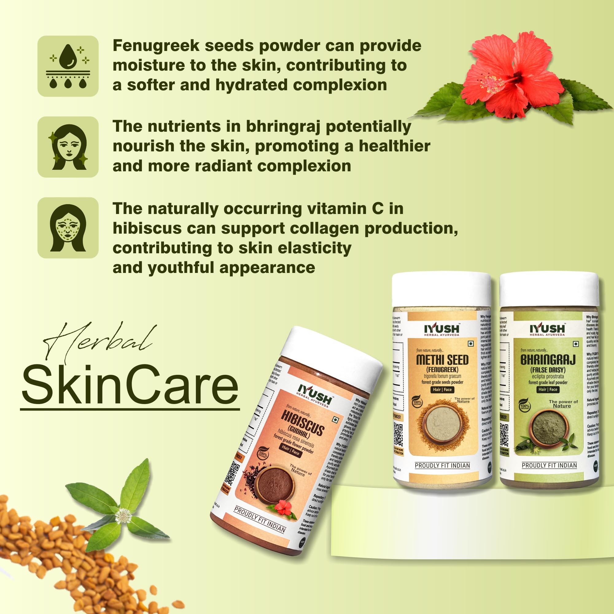 IYUSH Ayurvedic Bhringraj Powder with Fenugreek & Hibiscus for Hair Growth – 300g | Natural Hair Mask for Dry, Frizzy Hair & Scalp Care | Herbal Volume Booster | Skin & Hair Treatment | Perfect for DIY Spa & Home Hair Care Routines