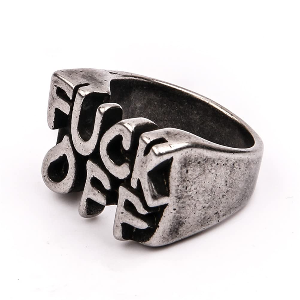 PAMTIER Men's Stainless Steel Fuck Off Middle Finger Ring - Punk Rock Jewelry with Cool Letter Design - Perfect for Gothic Fashion, Rock Concerts & Rebellious Style