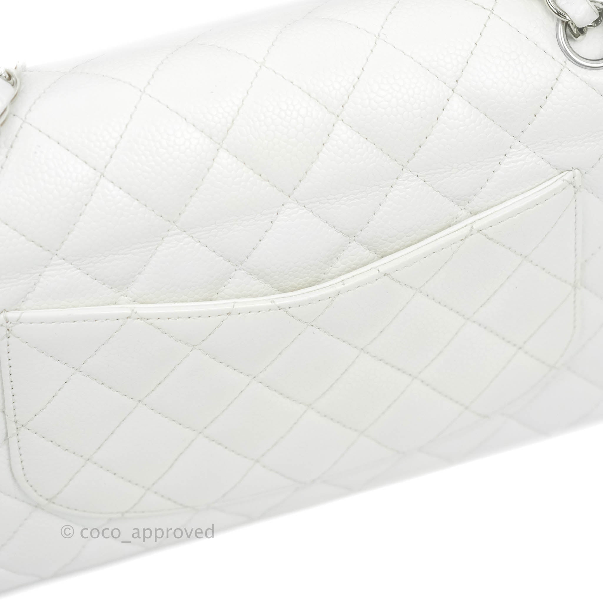 Chanel Classic M/L Medium Double Flap Bag in White Caviar Leather with Silver Hardware - Perfect for Luxury Fashion, Evening Events & Designer Handbag Collection