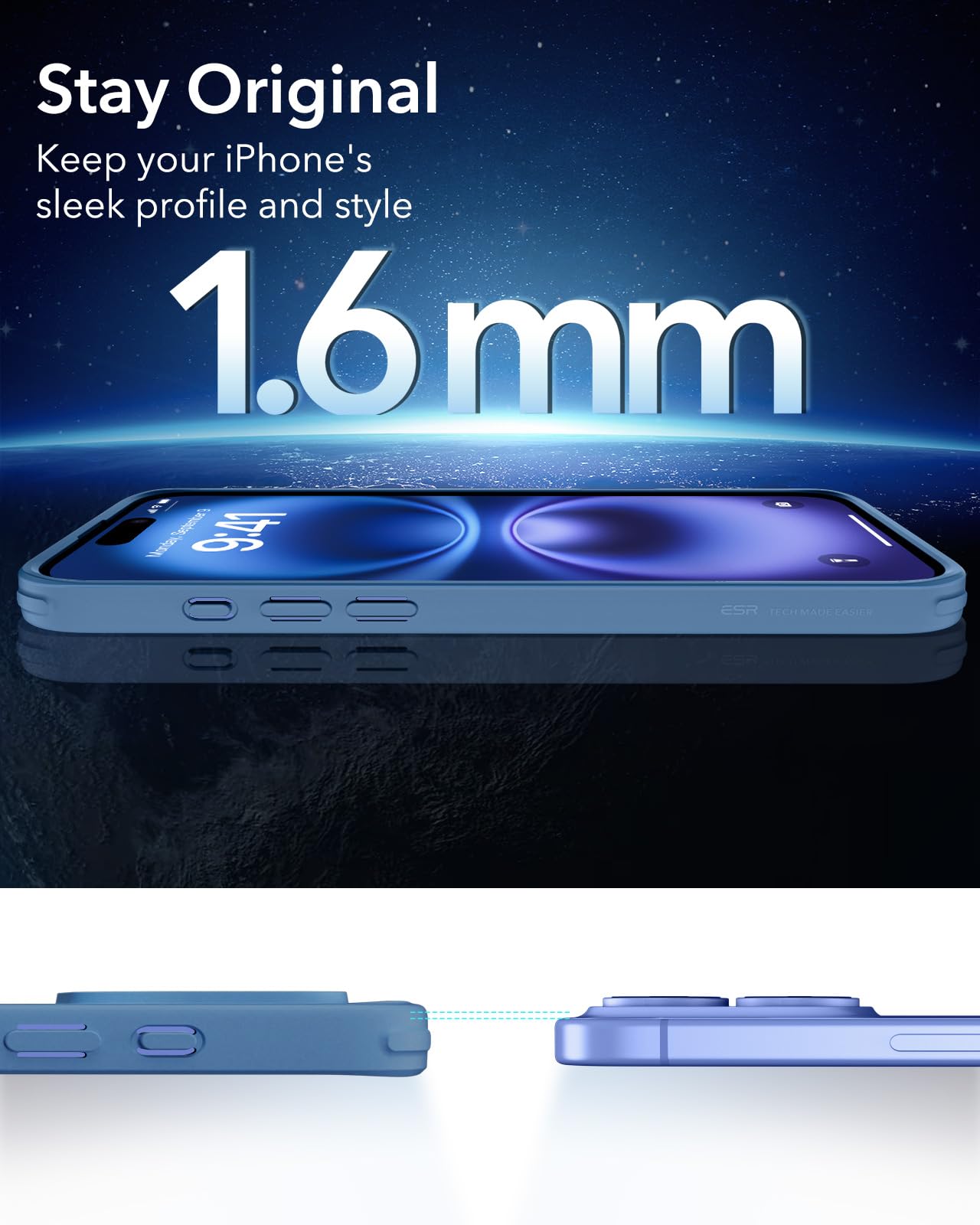 ESR Magnetic Phone Case for iPhone 16 - MagSafe Compatible, Military-Grade Shockproof Protection, Clear Blue Hybrid Case (HaloLock) | Perfect for Everyday Use, Travel & Outdoor Activities