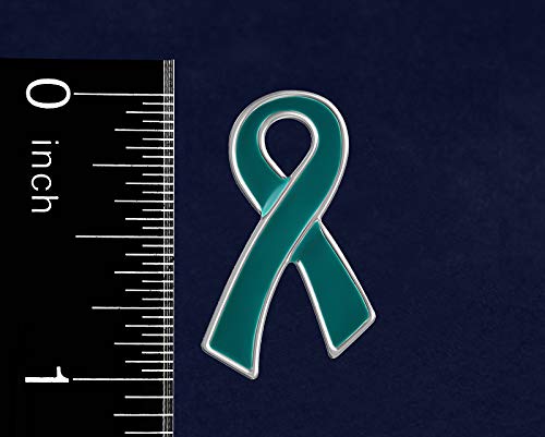 50 Pack Teal Ribbon Enamel Pins for Ovarian Cancer Awareness, PTSD, Anxiety Disorder & Fragile X Support - Bulk Fundraiser Pins for Charity Events, Gift Giving & Awareness Campaigns - Perfect for Fundraising, Awareness Ribbons & Advocacy Events