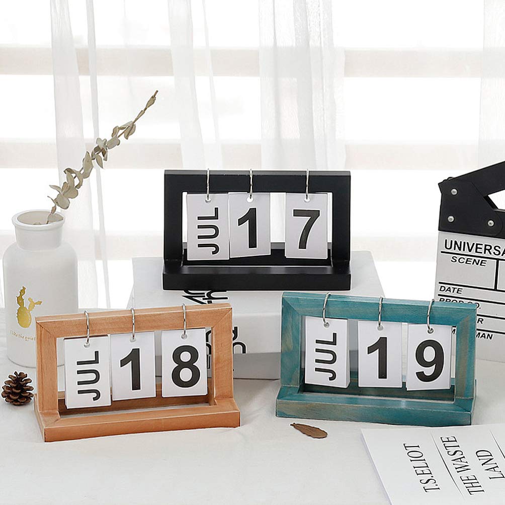 EXCEART Wooden Desktop Calendar - Manual Date Display Office Desk Decor, Creative Wood Calendar Ornament for 2021 | Perfect for Home Office, Work Desk & Gift Giving