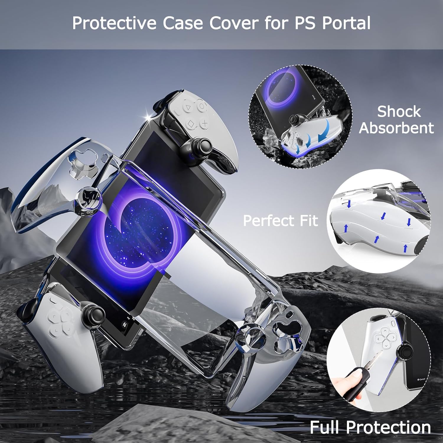 AriKroii 4-in-1 Accessories Bundle for PlayStation Portal - PS Portal Protective Case, Hard PC Clear Cover, 2 Screen Protectors & 2 Thumb Grips - Perfect for Gaming Protection and Enhanced Gameplay Experience